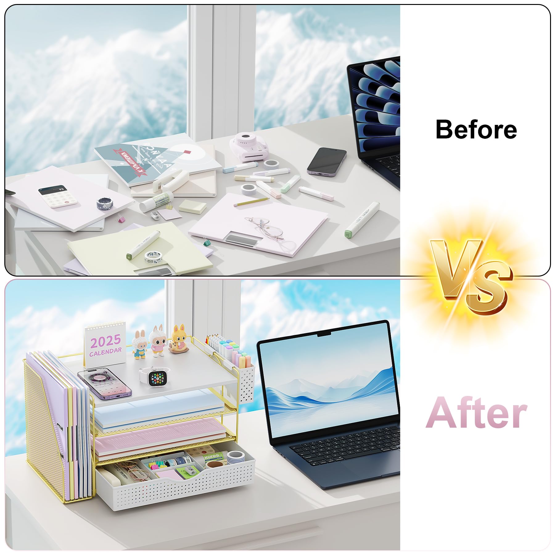 Wood Desk Organizers and Accessories with File Holder & Catalog Racks view 2