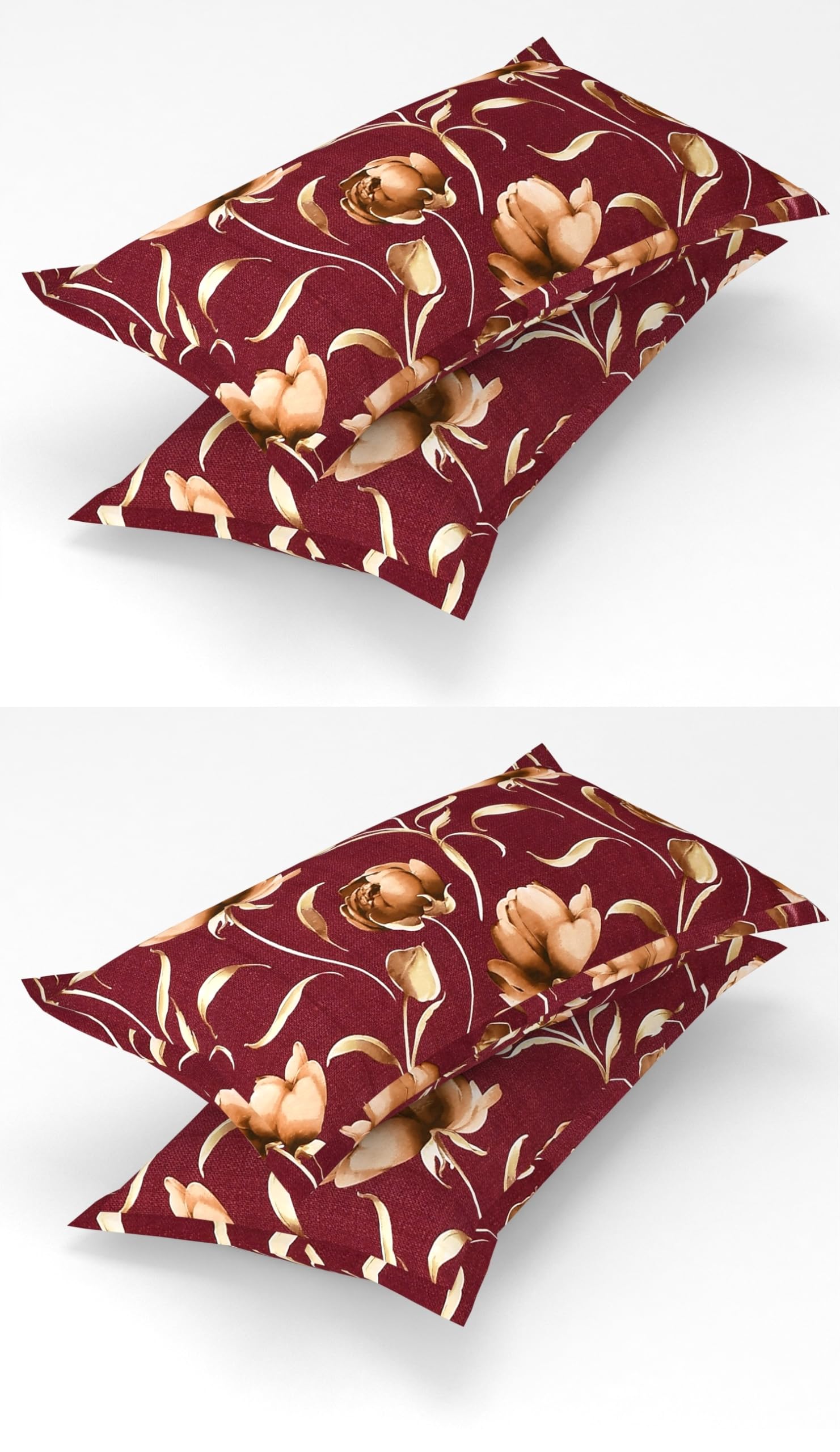 Homefab India 4 Piece Printed Glace Cotton Pillow Covers - Floral, Multicolor, 17"x27"-image-17