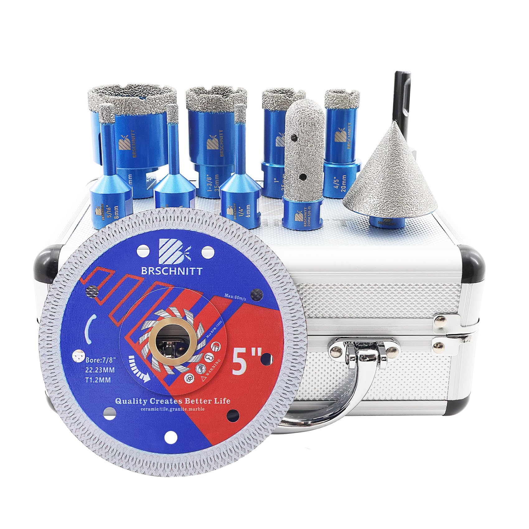 BRSCHNITTDiamond Core Drill Bit Set - Tile Hole Saw for Porcelain Tile Ceramic Marble Granite Drilling&4/5"& 2"Diamond Chamfer Finger Bit&Adapter & 5" Saw Blade