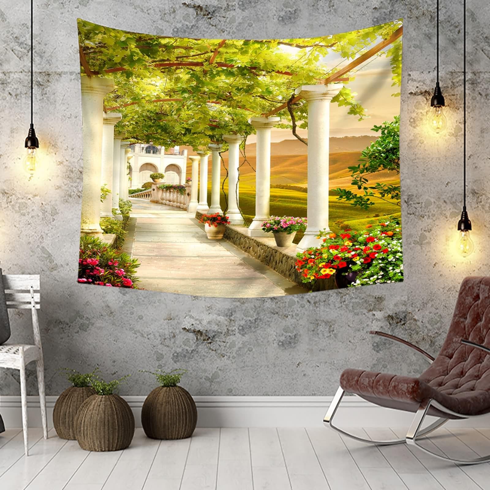 Tapiz para colgar en la pared, 240 x 220 cm, para dormitorio, salón, color verde y blanco