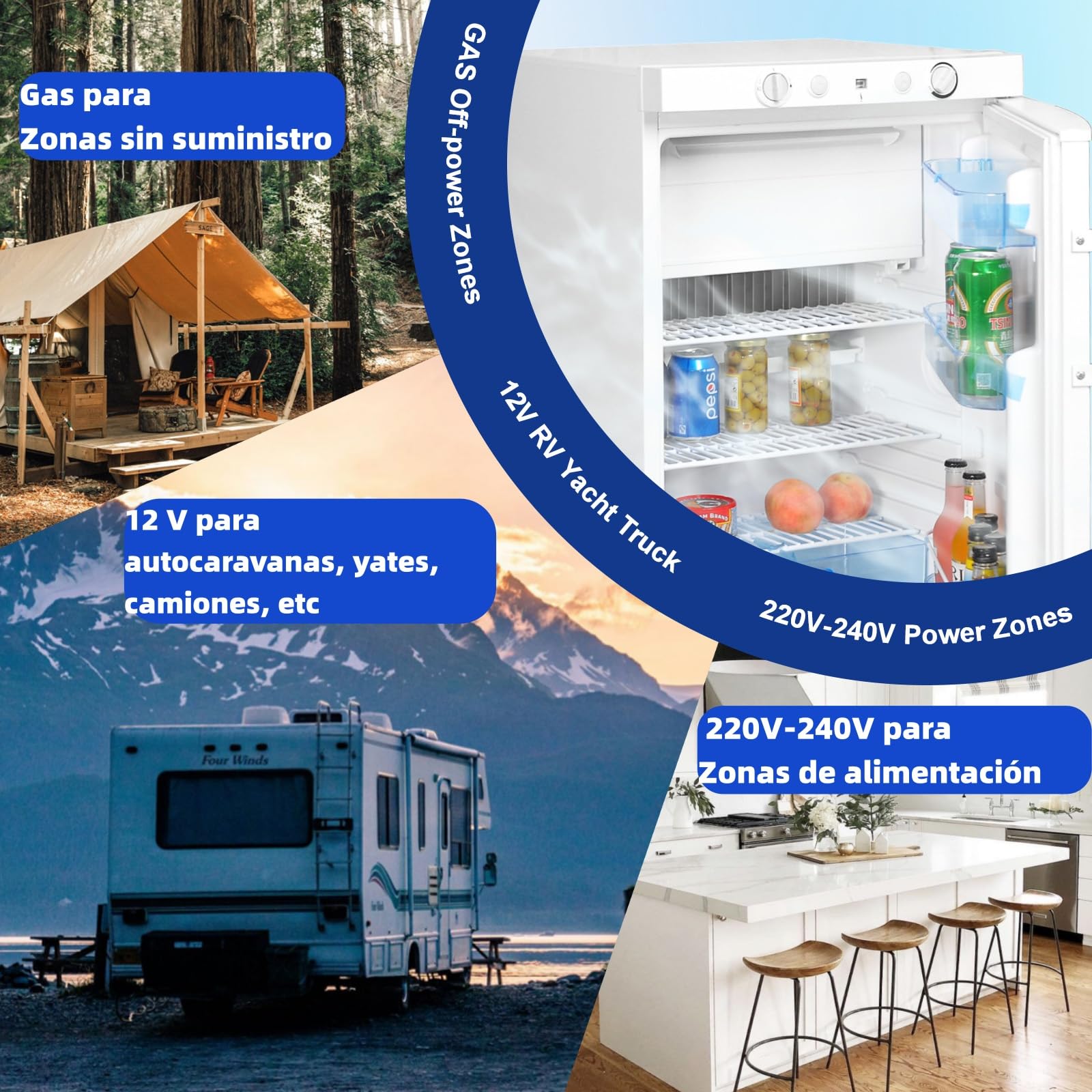 Smad Nevera Congelador Gas 100L, Propano 12V 230V, Nevera Camping Trivalente para Furgoneta Camper, Mobil Home, Garaje, Casas Rurales, Caravana, Puerta Reversible, Silencioso, Blanco