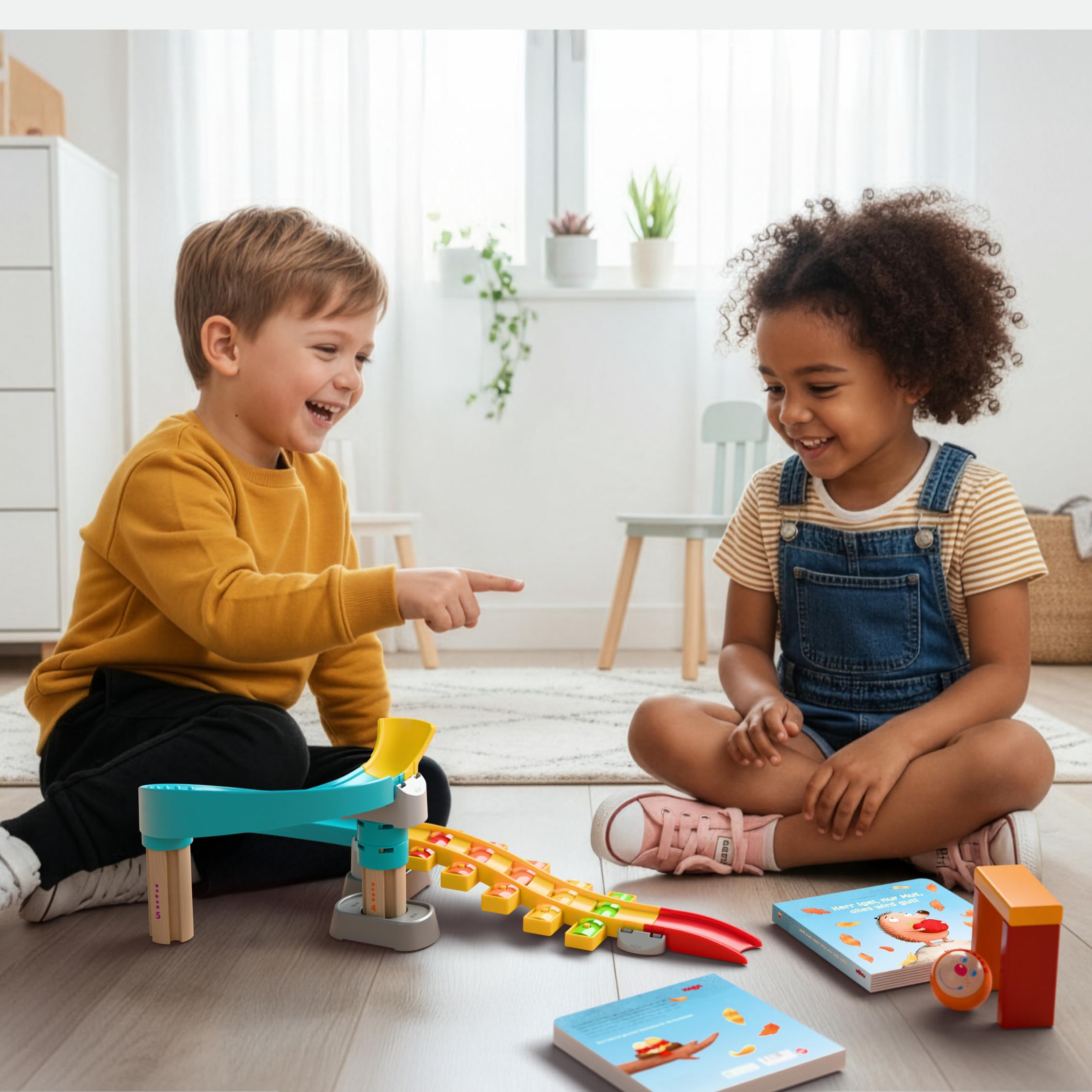 HABA Kullerbü Kugelbahn Klangtreppe Step by Step – Mitwachsendes Spielset ab 12 Monaten bis 4 Jahre – 47 Teile & Sound-Effekte – Kombinierbar mit Allen Kullerbü-Bahnen – 2013383001