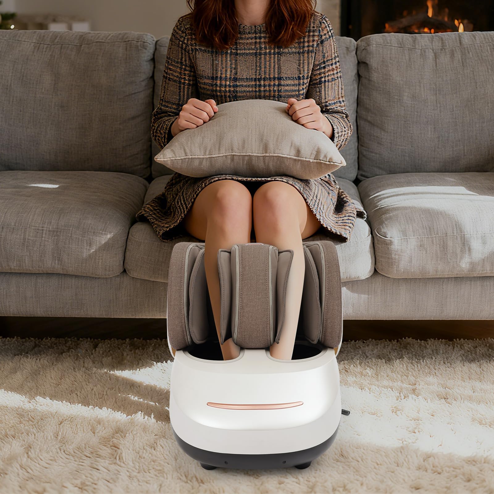 Elektrisches Bein-Fuß-Massagegerät mit 3D Airbag Kompression Heizung und Akupressur für tiefenwirksame Waden- und Fußmassage zur Entspannung und Durchblutungsförderung für Zuhause (Weiß)