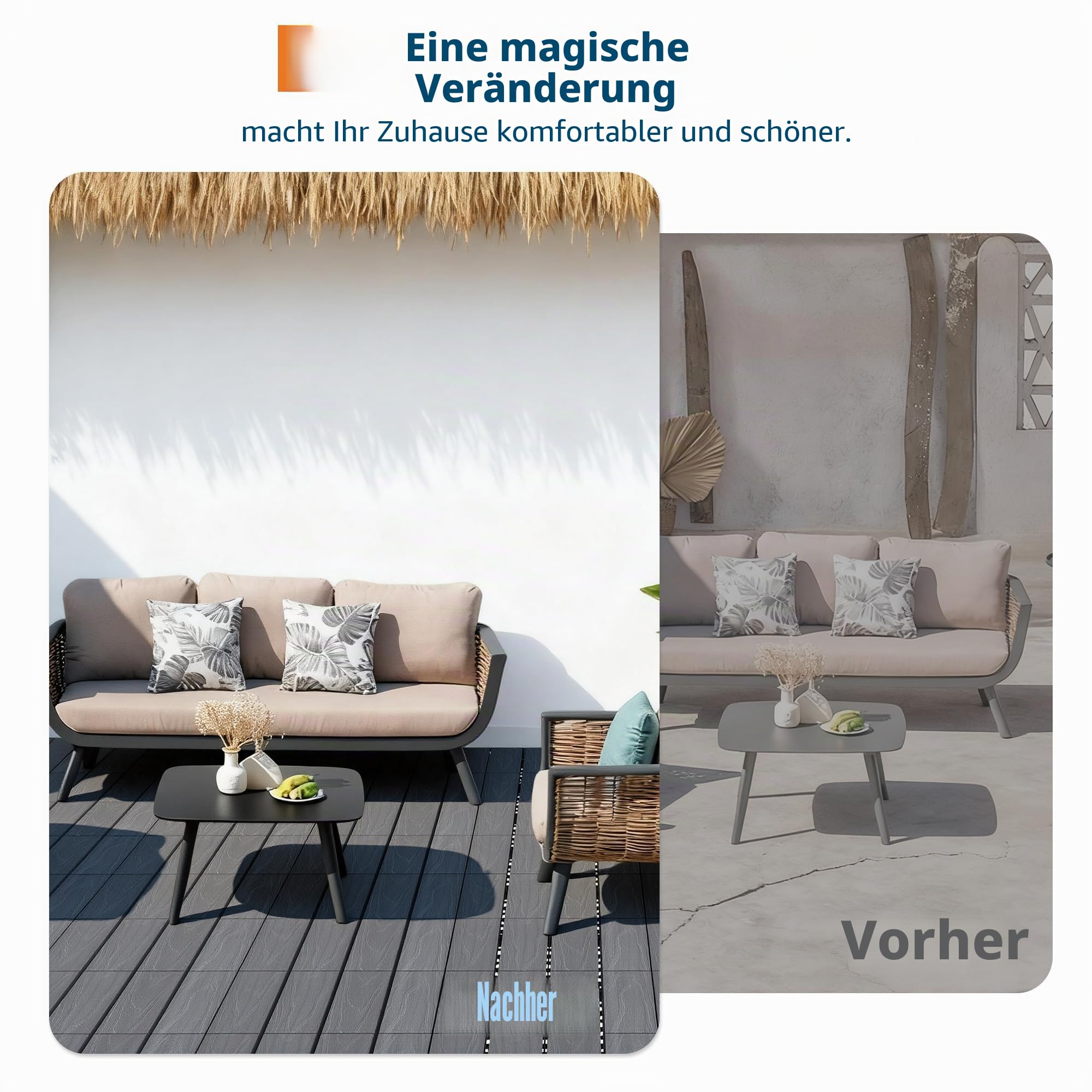 Wetterfeste WPC Klickfliesen 30x30cm – Rutschfest & wasserdicht – Einfache Montage – Für Balkon, Terrasse, Garten, Pool, Gewächshaus – Holzoptik Grau – 27er Set