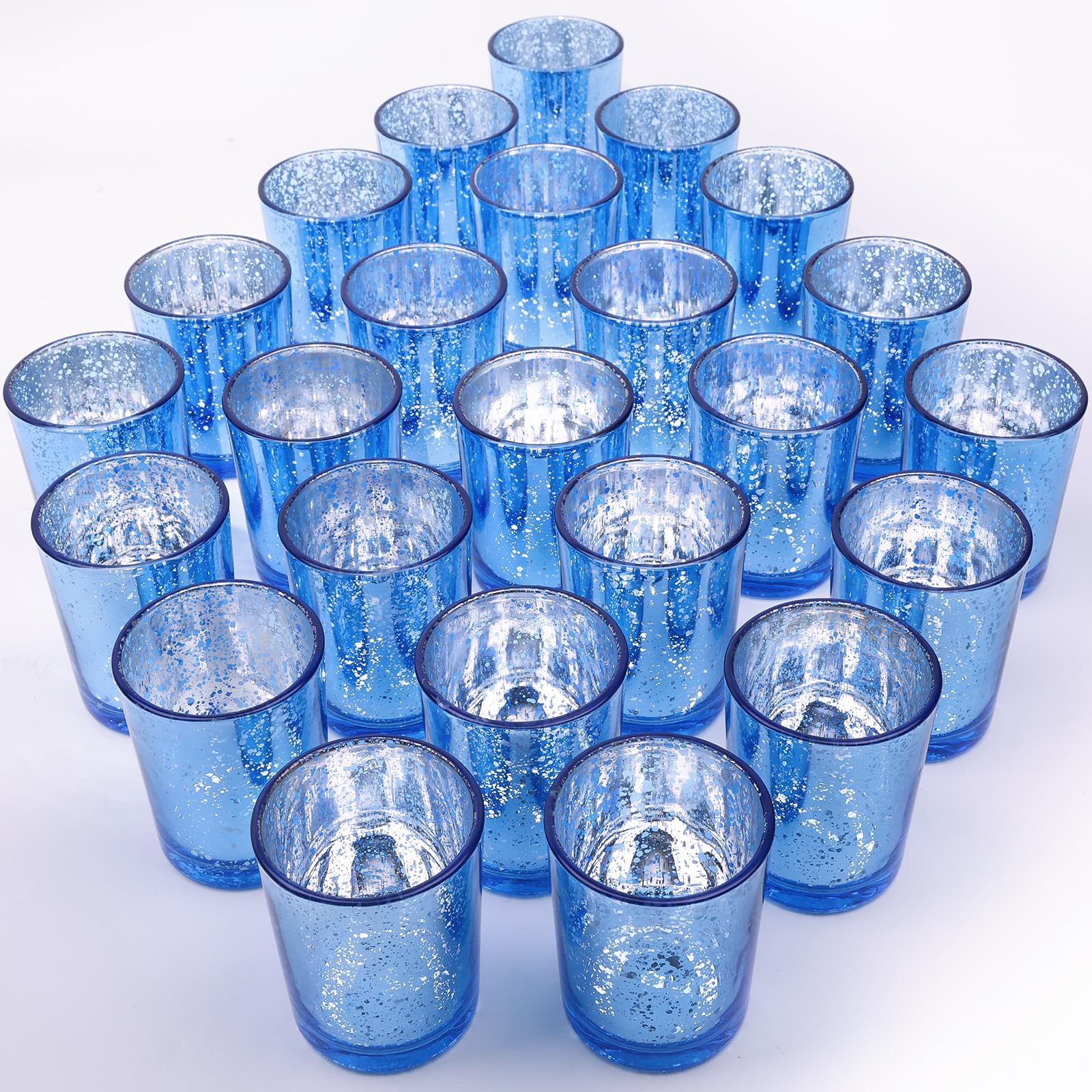24 Pcs Blue Votive Candle Holders, Speckled Mercury Blue Glass Candle Holder Bulk for Wedding Centerpiece Table Decor, Tea Lights Candle Holder for Valentines Day Decor, Home Decor