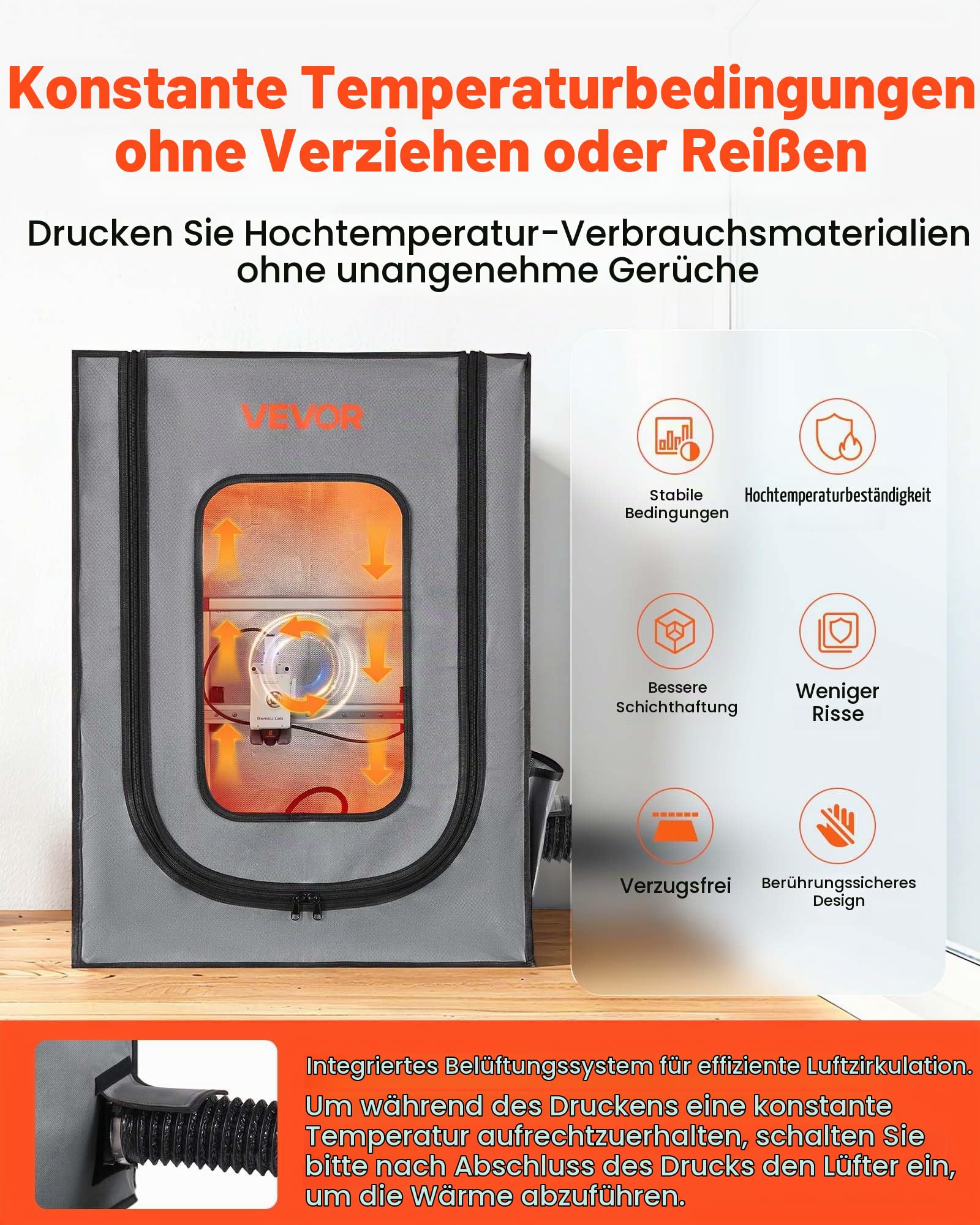 VEVOR 3D-Druckergehäuse Druckerzelt (55 x 65 x 75 cm), staubdichte & wasserfeste Schutzhülle mit konstanter Temperatur & LED-Beleuchtung, kompatibel mit Photon Mono/Mars 3, FDM/LCD-Drucker
