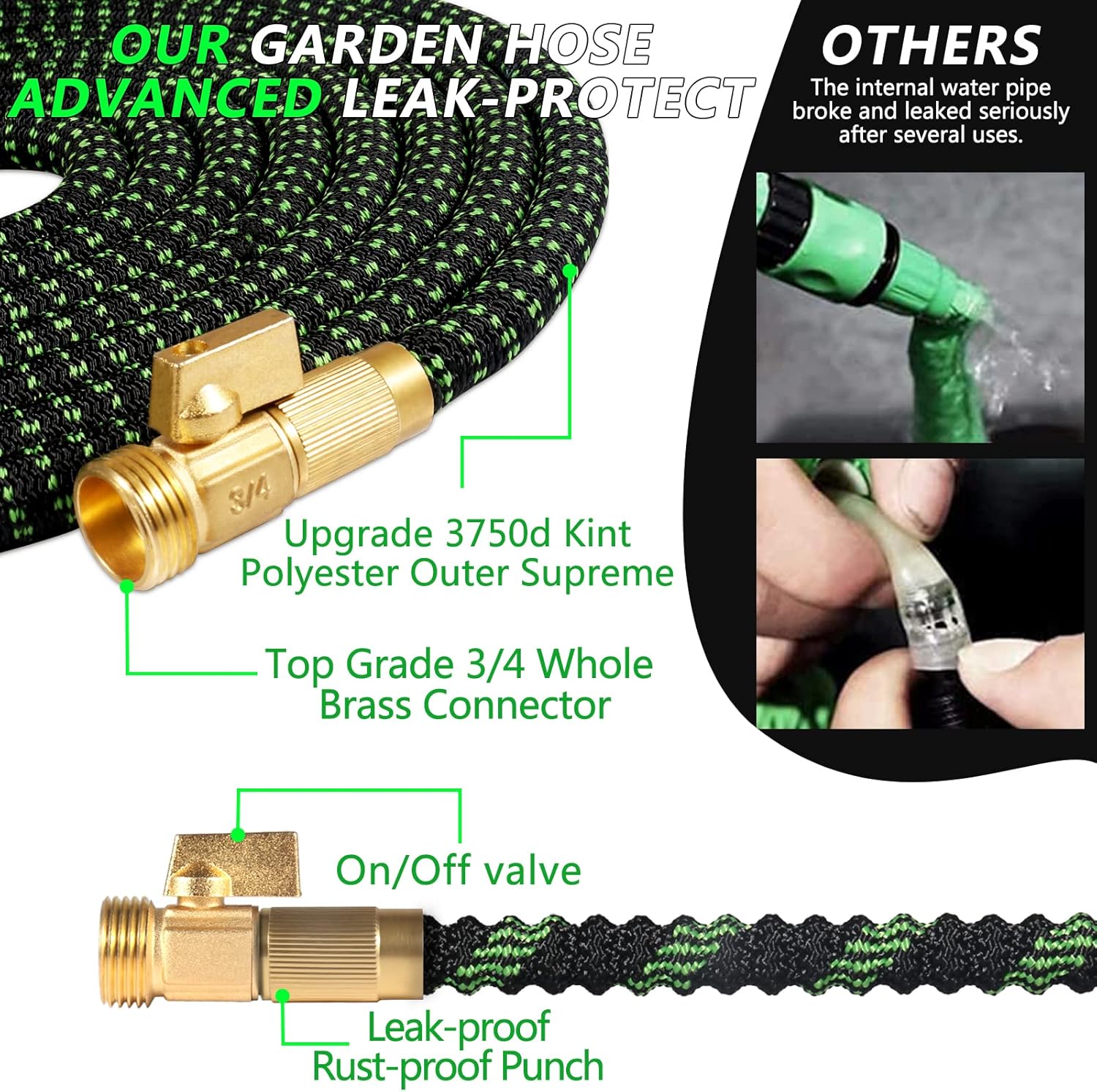IVOWRURFE Expandable Garden Hose 50ft, Flexible Lightweight Expanding Garden Hose, Durable Water Hose with 3/4" Solid Brass Fittings, No Kink Collapsible Retractable Hose Pipe with 8 Function Nozzles : Patio, Lawn & Garden