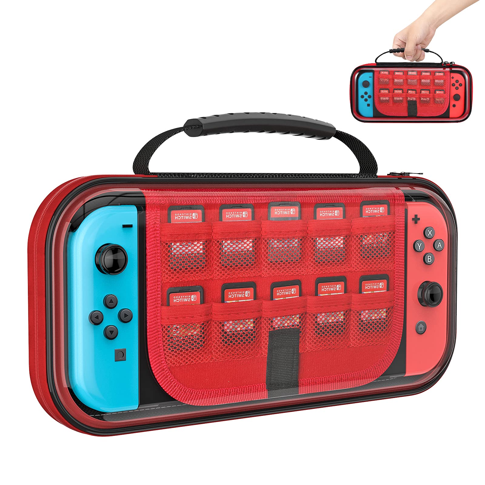 Amazon Com Moko Carrying Case For Nintendo Switch Oled Model 21 Switch Protective Cover Case Hard Shell Travel Bag With 10 Game Card Slot Compatible With Nintendo Switch Oled Accessories Black Red