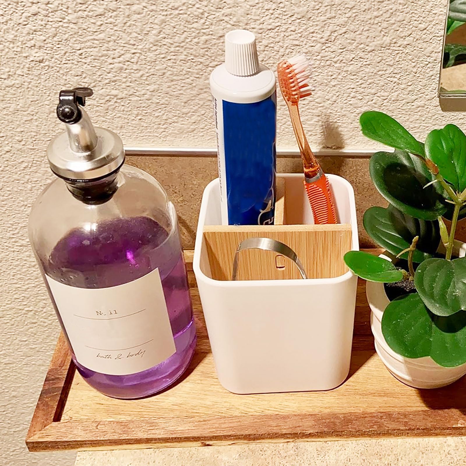 MOGADEE® Uchwyt na szczoteczki do zębów, Toothbrush Holder, kubek na szczoteczki do zębów z tworzywa sztucznego, 2 przegródki na szczoteczki do zębów + 1 pojemnik do przechowywania, na elektryczne