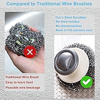 Vista 3 de Onewly 24Pack Estropajo de lana de acero con mango, estropajo de acero inoxidable para limpieza de hierro fundido, platos, ollas, sartenes