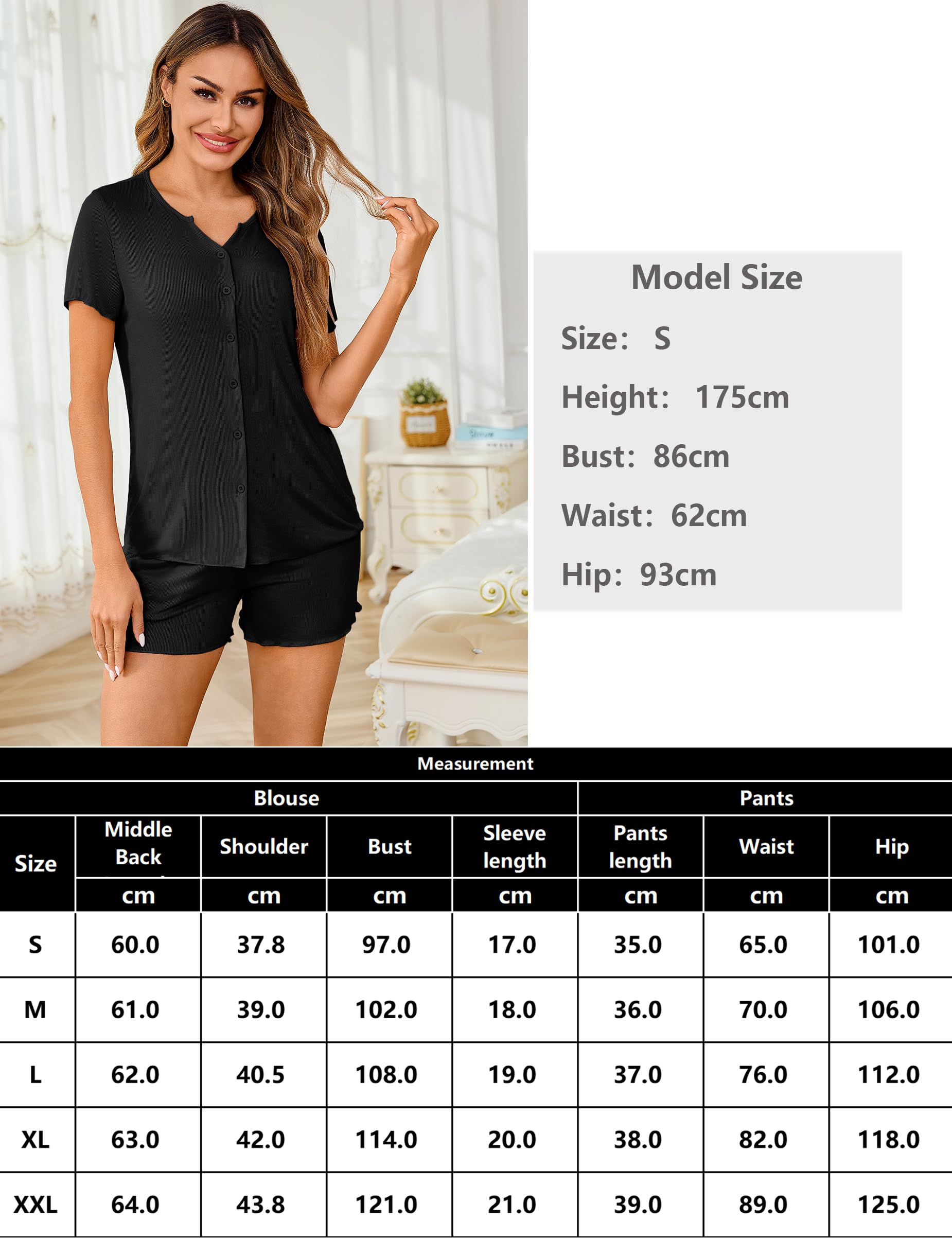 Demegimi Pigiama da Donna Cotone Estivo Corti Set Pigiama con Bottoni Donna Pigiami con Scollo a V Casual da Casa Morbido e Confortevole