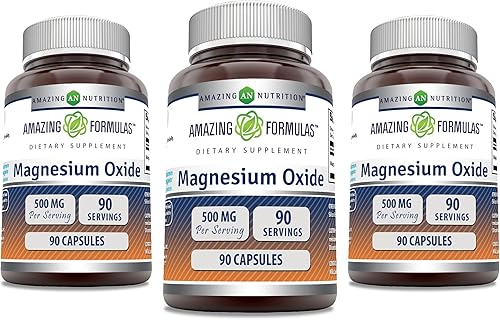 Amazing Formulas Suplemento de óxido de magnesio de 500 mg Sin OMG Sin gluten Fabricado en Estados Unidos (90 unidades Paquete de 3)