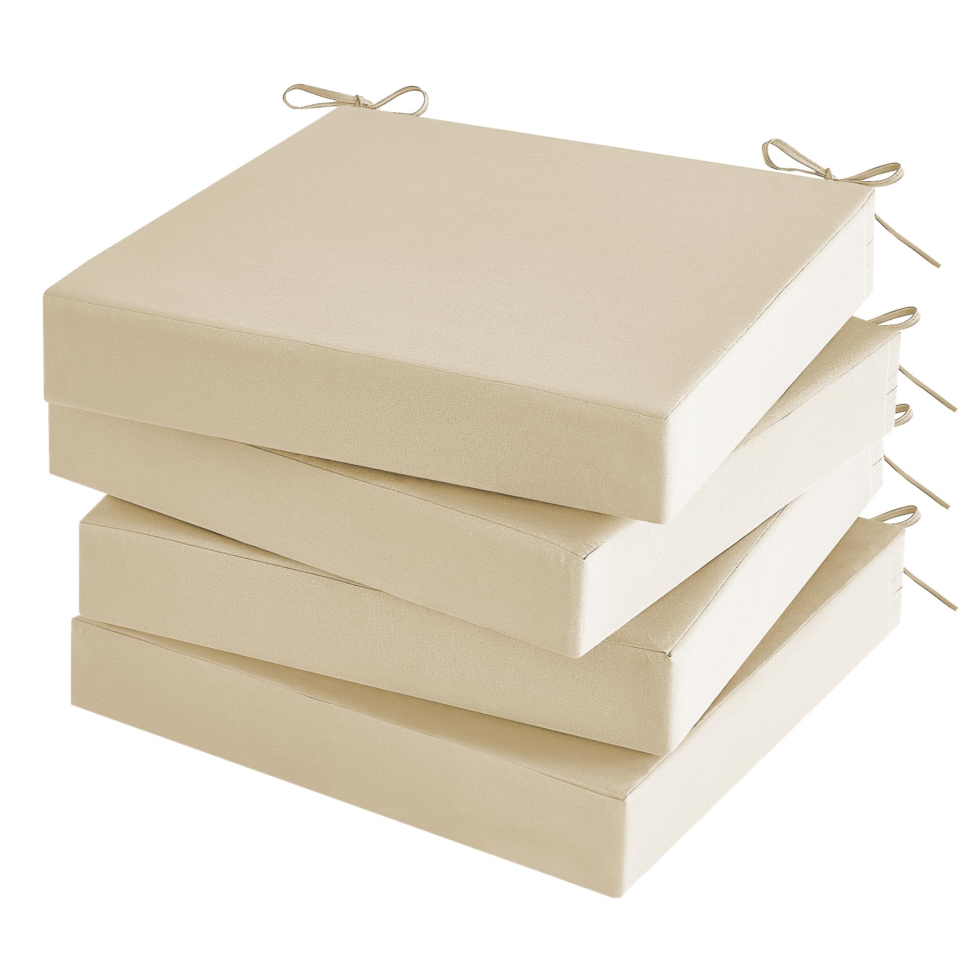 Photo 1 of SurChic Outdoor Chair Cushions Set of 4 for Outdoor Patio Furniture, Waterproof Patio Seat Cushions with Handle & Ties, 3 Year Color Fastness Square Garden Sofa Couch Pads, 19" x 19" x 3", Beige