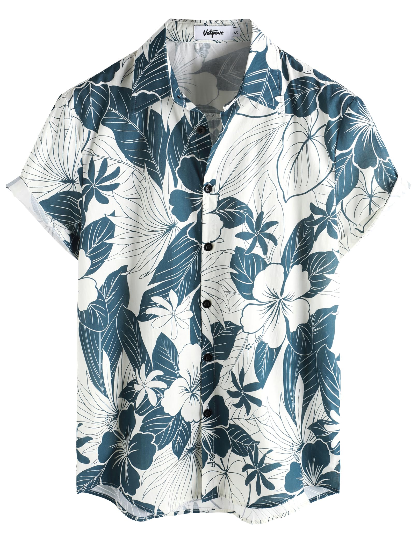 VATPAVE Herren Baumwolle Hawaii Hemd männer Blumen Freizeit Kurzarmhemd Sommerhemd