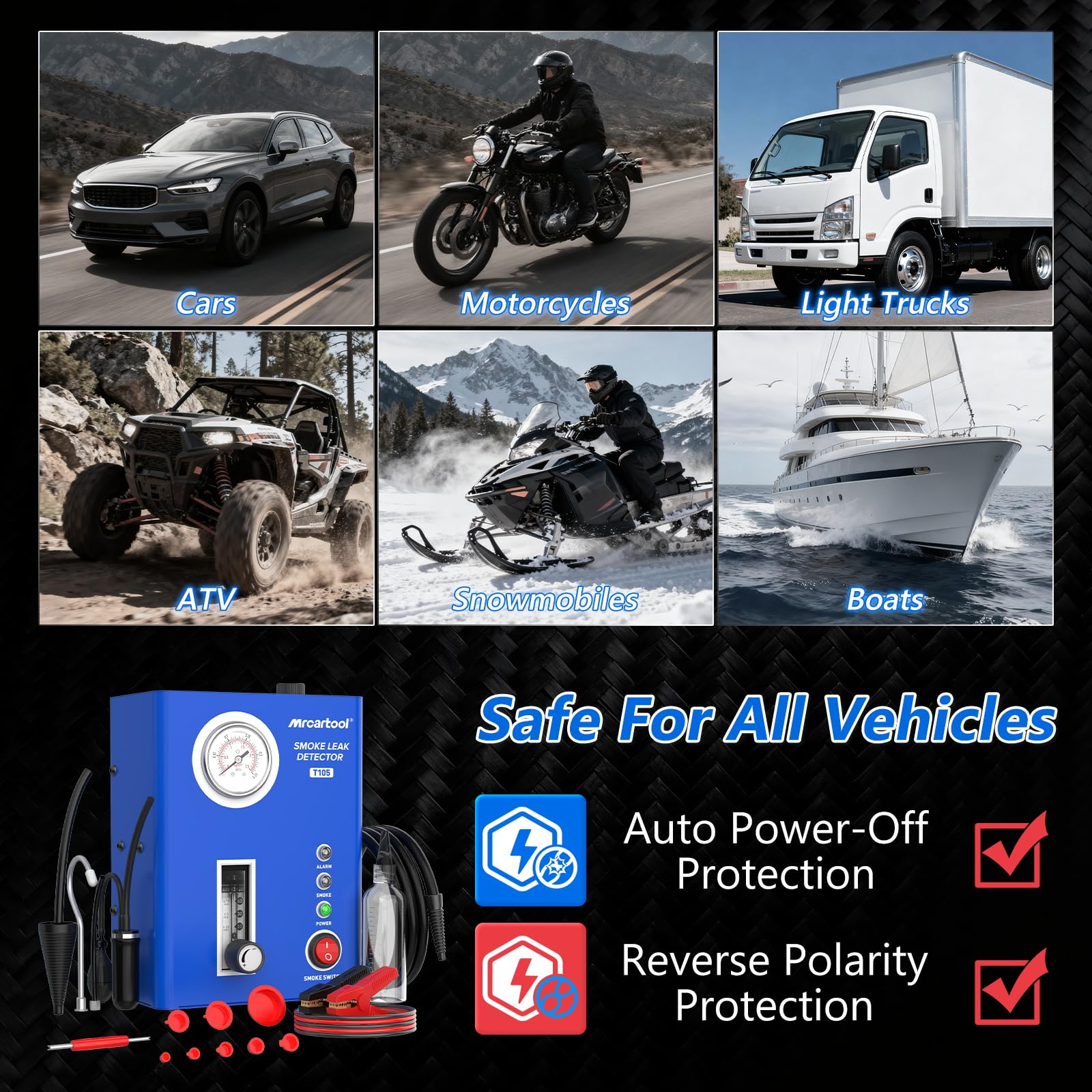 BELEY T105 Detector de Fugas de Humo automotriz con Bomba de Aire integrada, Probador de vacío EVAP con manómetro, para Sistemas de tuberías y carburante, Compatible con Coches, Motos y Barcos