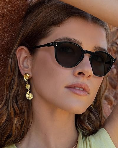 Vista 2 de CARFIA Round Polarized Sunglasses for Women UV Protection Acetate Frame Classic Retro Style CA2302