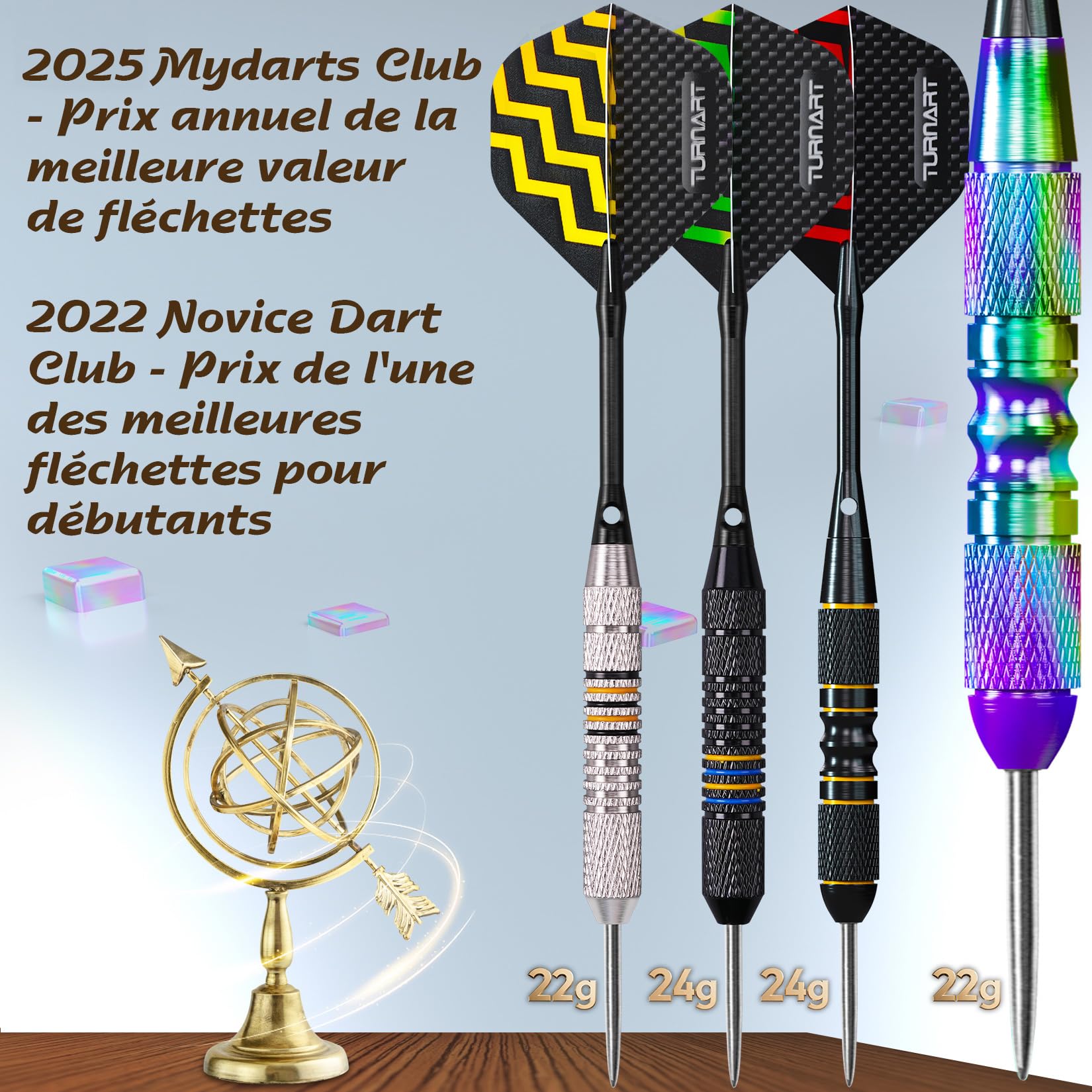 Turnart Fléchettes 12 PCS Flechettes Pointes Acier Professionnelles pour Cible 22/24 G Flechette Pointe Acier Contient 21 PCS Ailettes Et Autres Accessoires pour Flèches De Fléchette