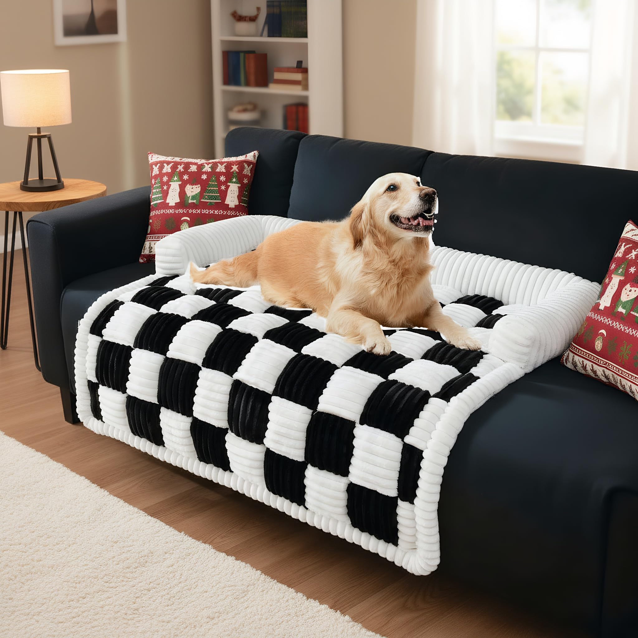 LiveGo Pet Couch Covers for Dogs, Plush Washable Furniture Protector for Dogs & Cats, Anti-Slip Dog Sofa Bed Mat, Soft Durable Pet Couch Protector, Cozy and Easy to Clean (Black, 90 * 90 * 13cm) — image 1