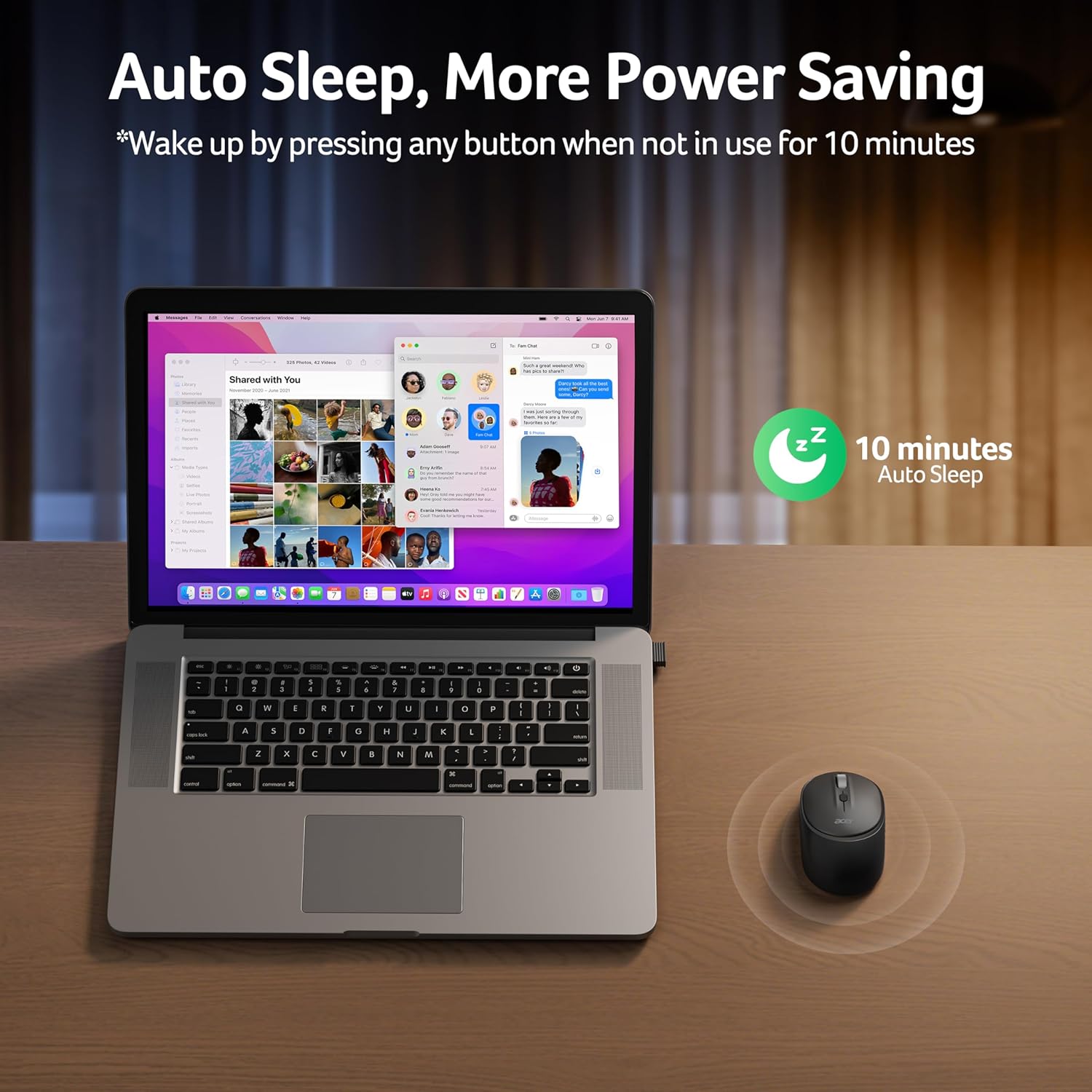 Acer OMR270 mouse demonstrating auto sleep feature after 10 minutes of inactivity