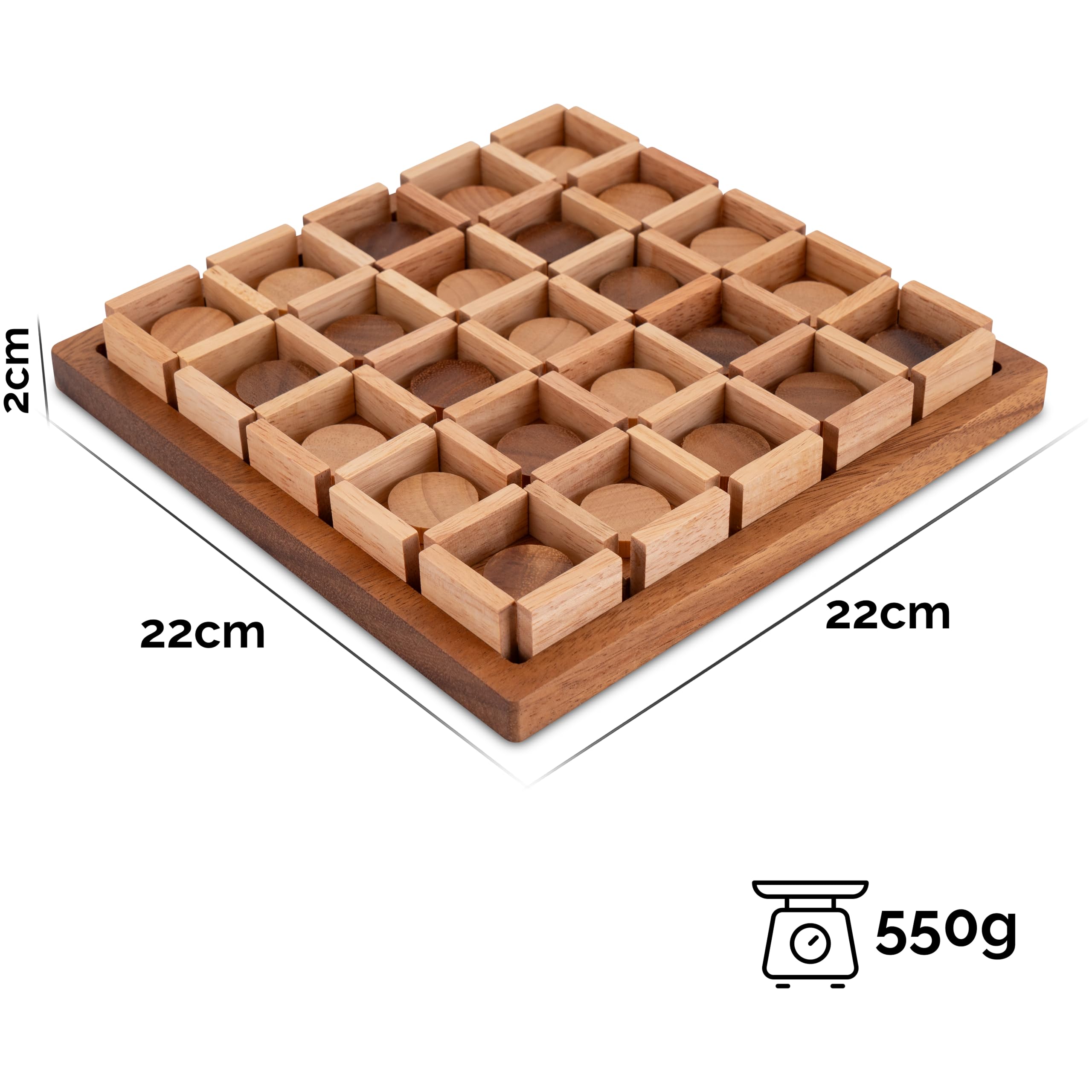 LOGOPLAY Dots and Boxes - pudełko na sery - dla 2 graczy - pole do gry 22 x 22 cm - gra strategiczna z drewna