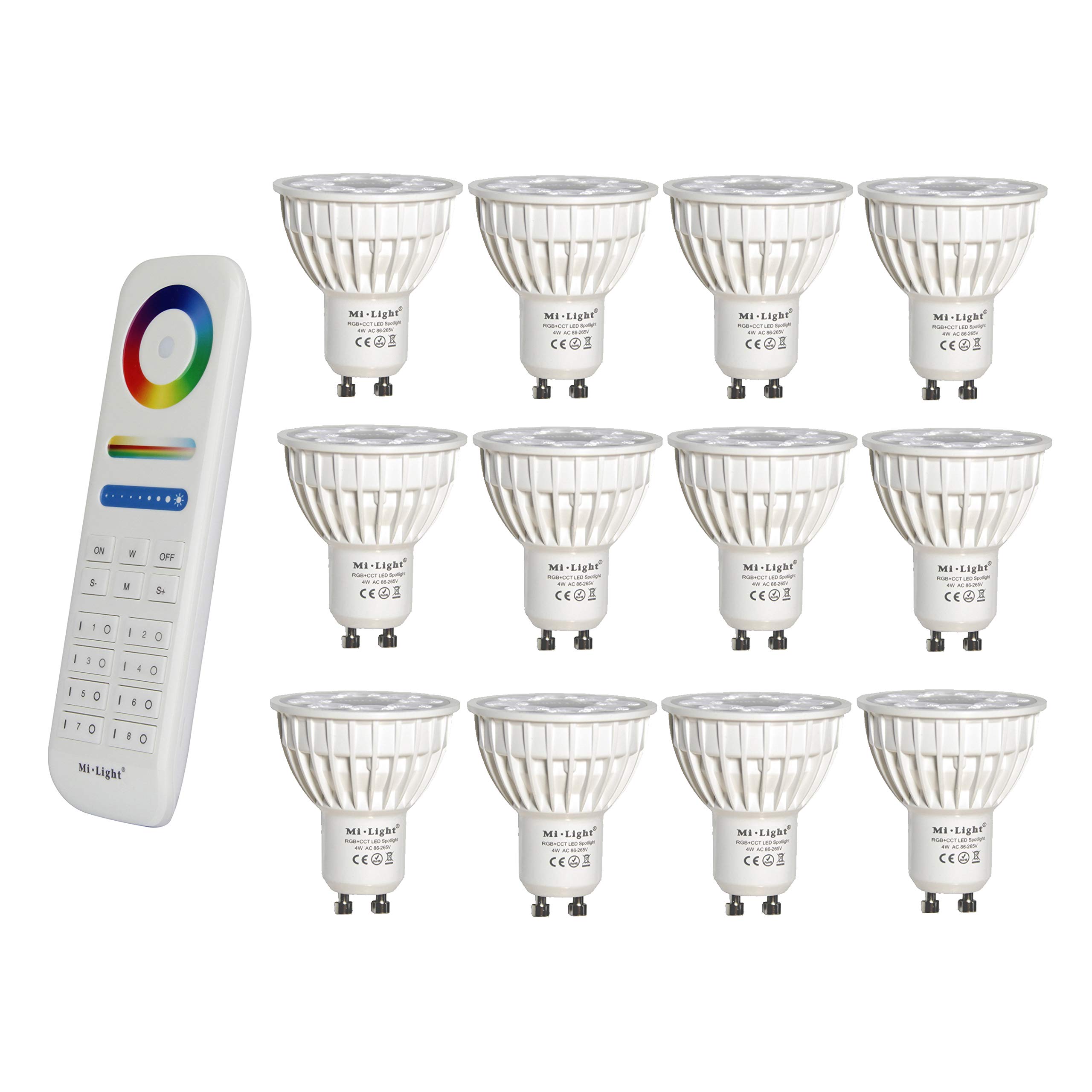 LIGHTEU®, 12x 4W GU10 RGB + CCT Faretto a LED Faretto colore e temperatura CCT WW CW Regolabile, Miboxer originale, lampadina con telecomando a 8 zone (12x FUT103 + FUT089)