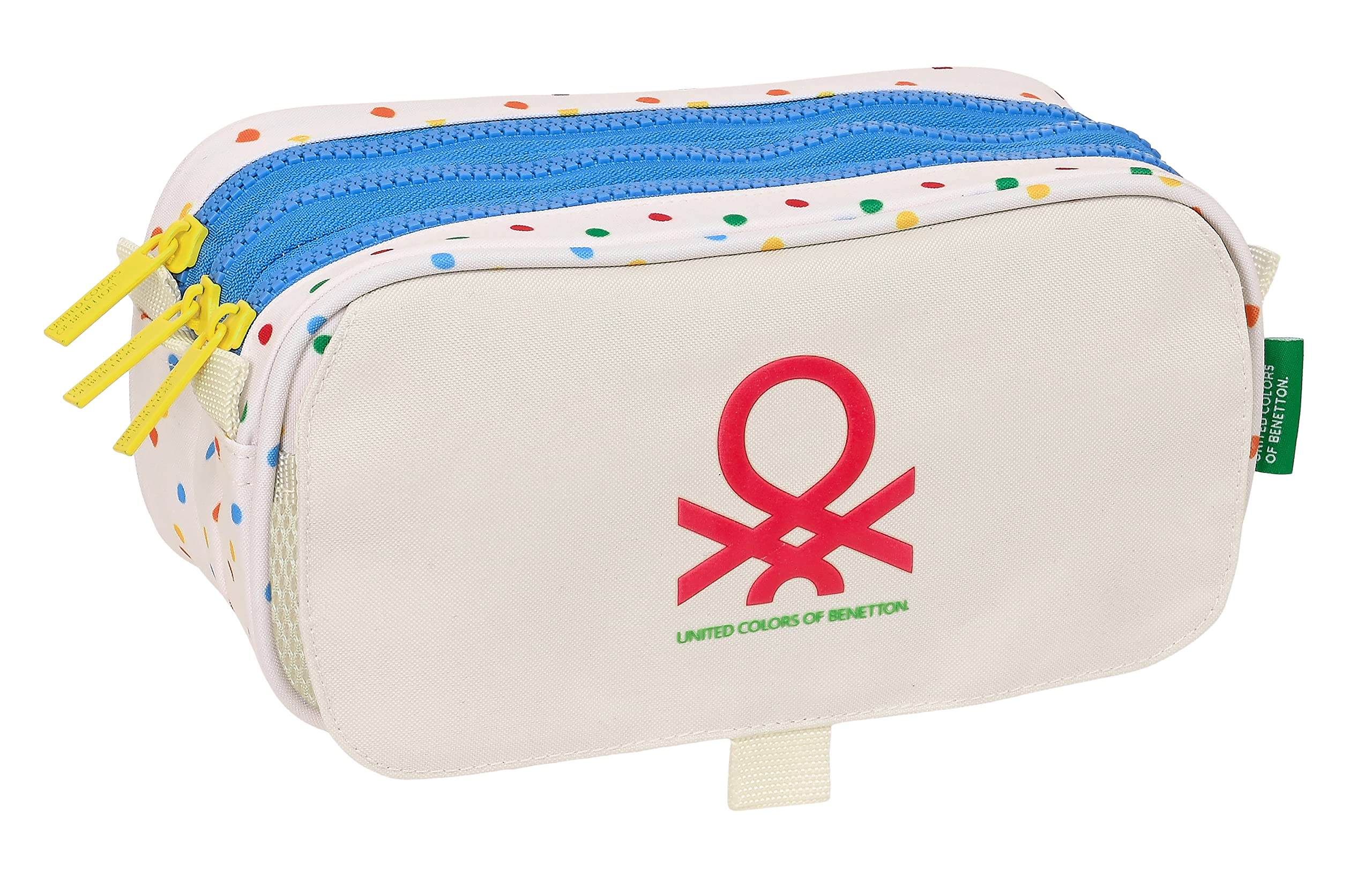 Safta BENETTON Topitos - Portatodo Triple Big, Estuche Infantil, Estuche Niño, Ideal para Niños de 5 a 14 Años, Cómodo y Versátil, Calidad y Resistencia, 21.5x8x10 cm, Color Blanco roto