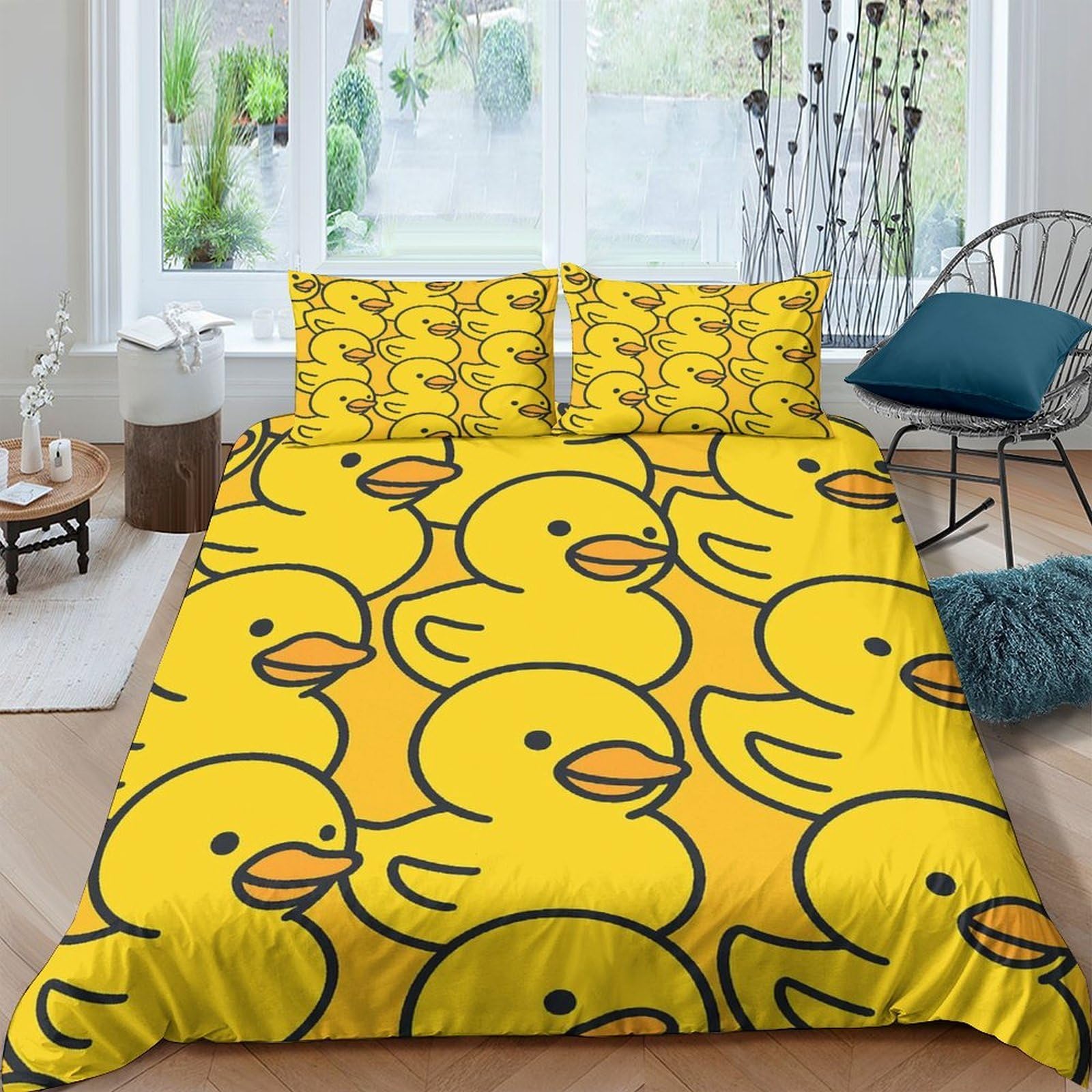 Ctjqhvkz Style-7 3D Printed Yellow Duck Fitted Sheet Microfiber Soft Cartoon Duck Mattress Cover Bedroom Dorm Decor Machine Washable Single（135X200cm）