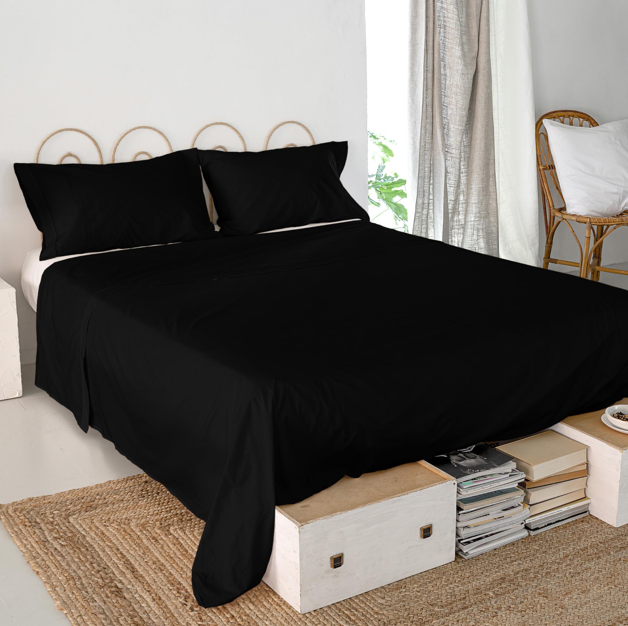 Drap plat noir 240x270 cm fini les draps trop courts pour lit 150/160 AlexandreHouse