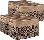 4 Pack Storage Baskets for Organizing, Woven Baskets for Shelves - Perfect for Toys, Books, Towels, and Clothes, Durable Gift Basket Bins Toy Storage, 12.7''Lx9''Wx7.8''H, Brown & White