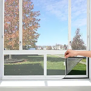 Magnetic Window Screen Adjustable Window Net 72”x 48” Fiberglass Window Screen Mesh for House Windows with Magnets