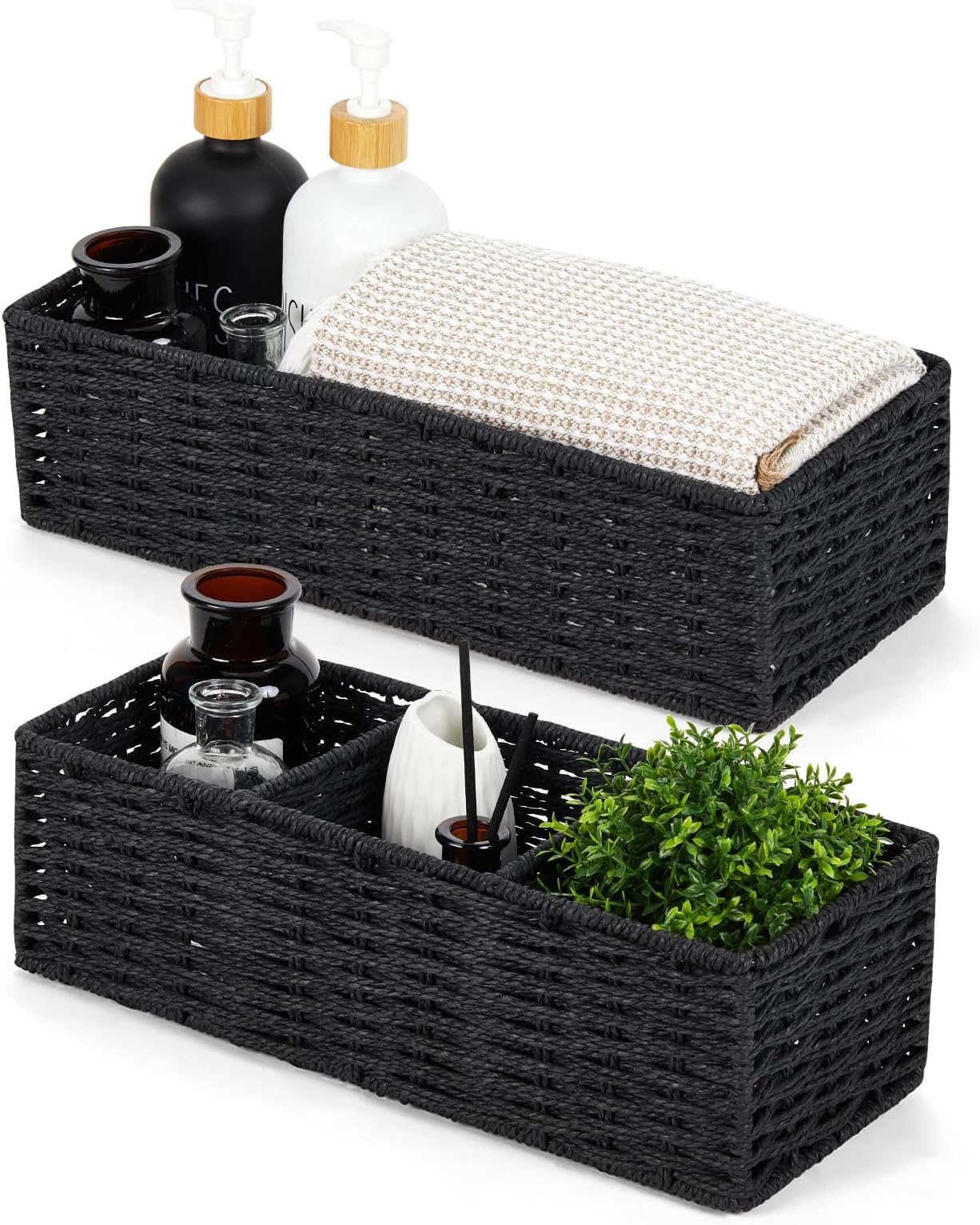 Amazon.com: ALELION Black Bathroom Basket - Wooden Toilet Tank Paper ...