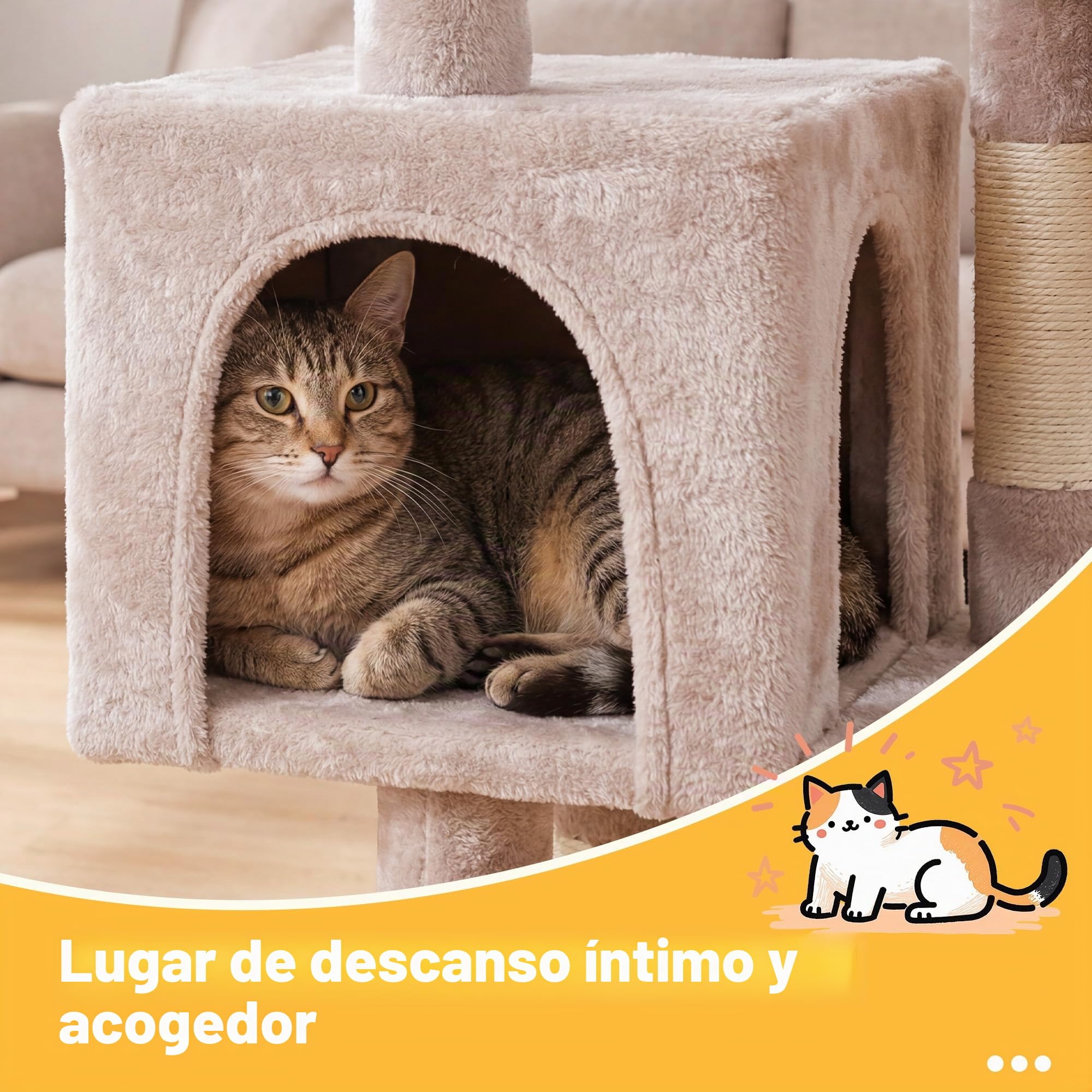 Hey-brother Árbol rascador para gatos de 111 cm con juguete, rascador con plataforma, hamaca y troncos de sisal, marrón beige EMPJ004SMU-N