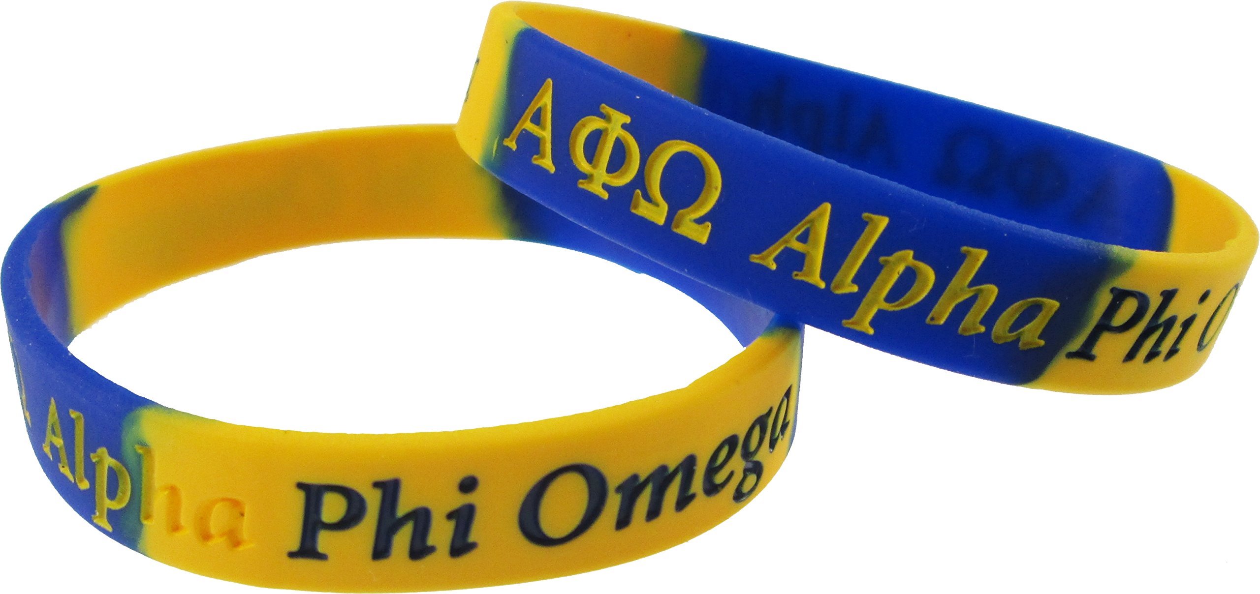 Alpha Phi Omega Color Swirl Silicone Bracelet [Pack of 4 - Blue/Gold - 8