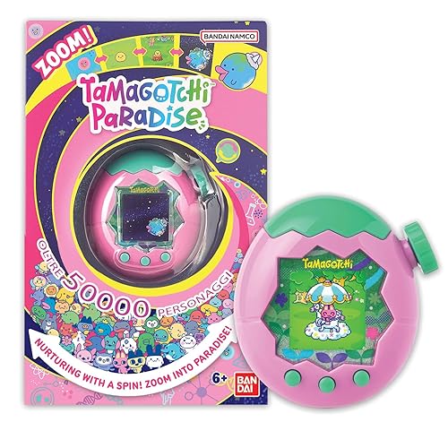 TAMAGOTCHI Bandai Paradise Terra - Animale Virtuale da accudire Interattivo in italiano, rotella di zoom - Modello Terra Rosa e Verde - Giocattolo per Bambini dai 6 anni in su - 43421 - Paradise Terra