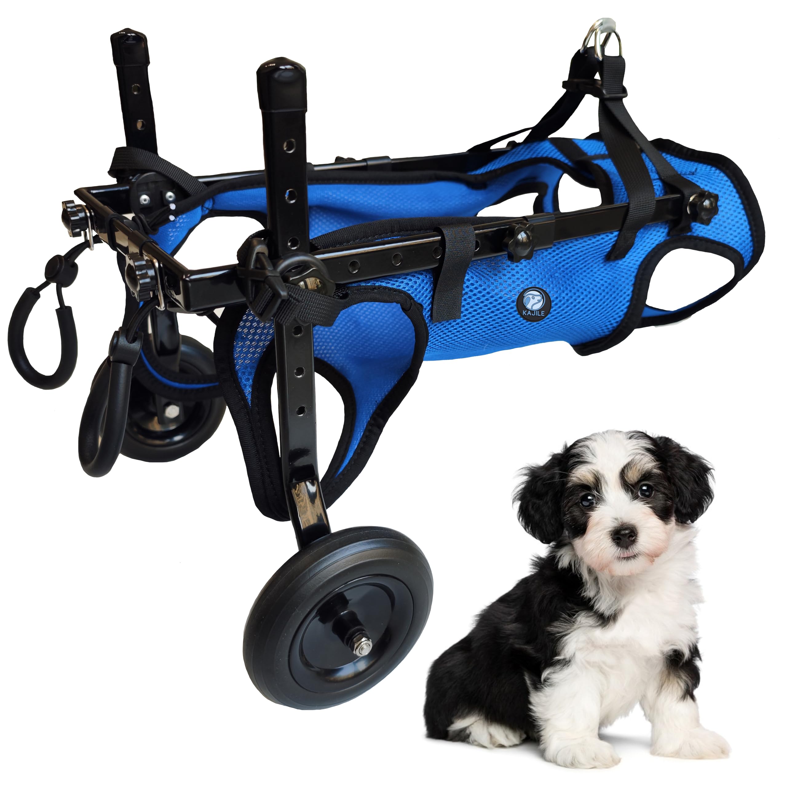 KAJILE Folding and Adjustable Two-Wheel Pet Pram, Wheelchair for Dogs Rear Limb of Pet Rehabilitation,Blue,XS