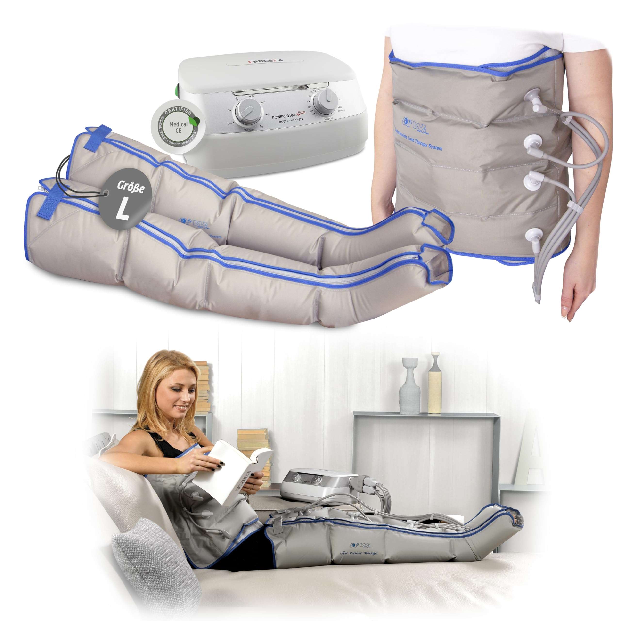 I-press4 Lymphdrainagegerät für Beine und Bauch Größe L für Heimanwendung und Physiotheraphie