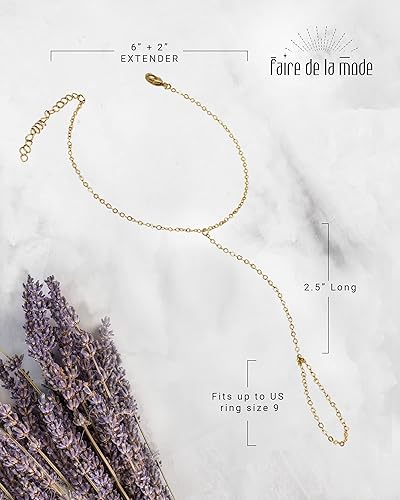 Miniatura 7 de CZ Diamond Ring Bracelet Hand Chain for Women, 6" to 8" adjustable wrist length (Gold, No Diamond)