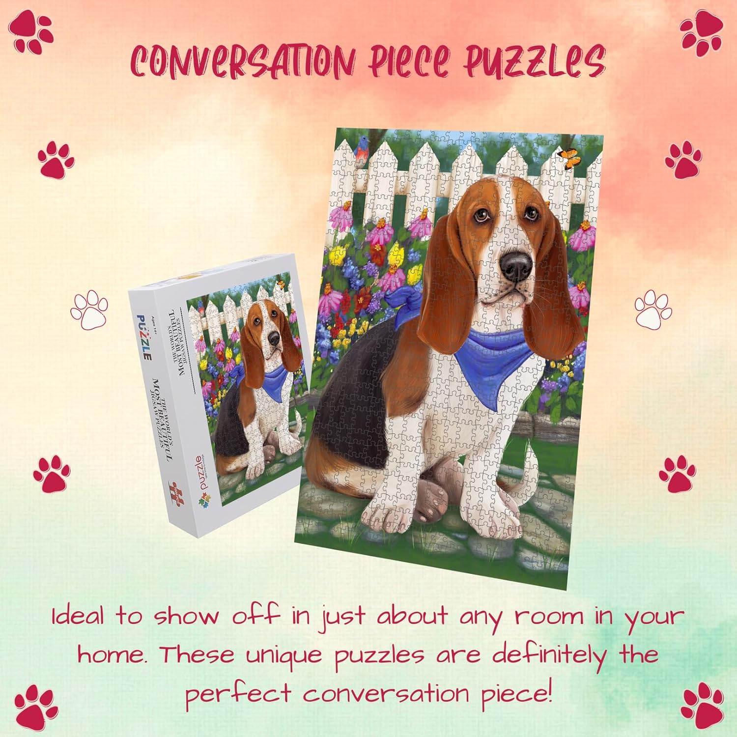 Spring Floral Basset Hound Dog Jigsaw Puzzle for Adults - Animal Printed Interlocking Puzzle Game Artwork - Gift for Dog Lover's- 1000 Pcs 20"x30"
