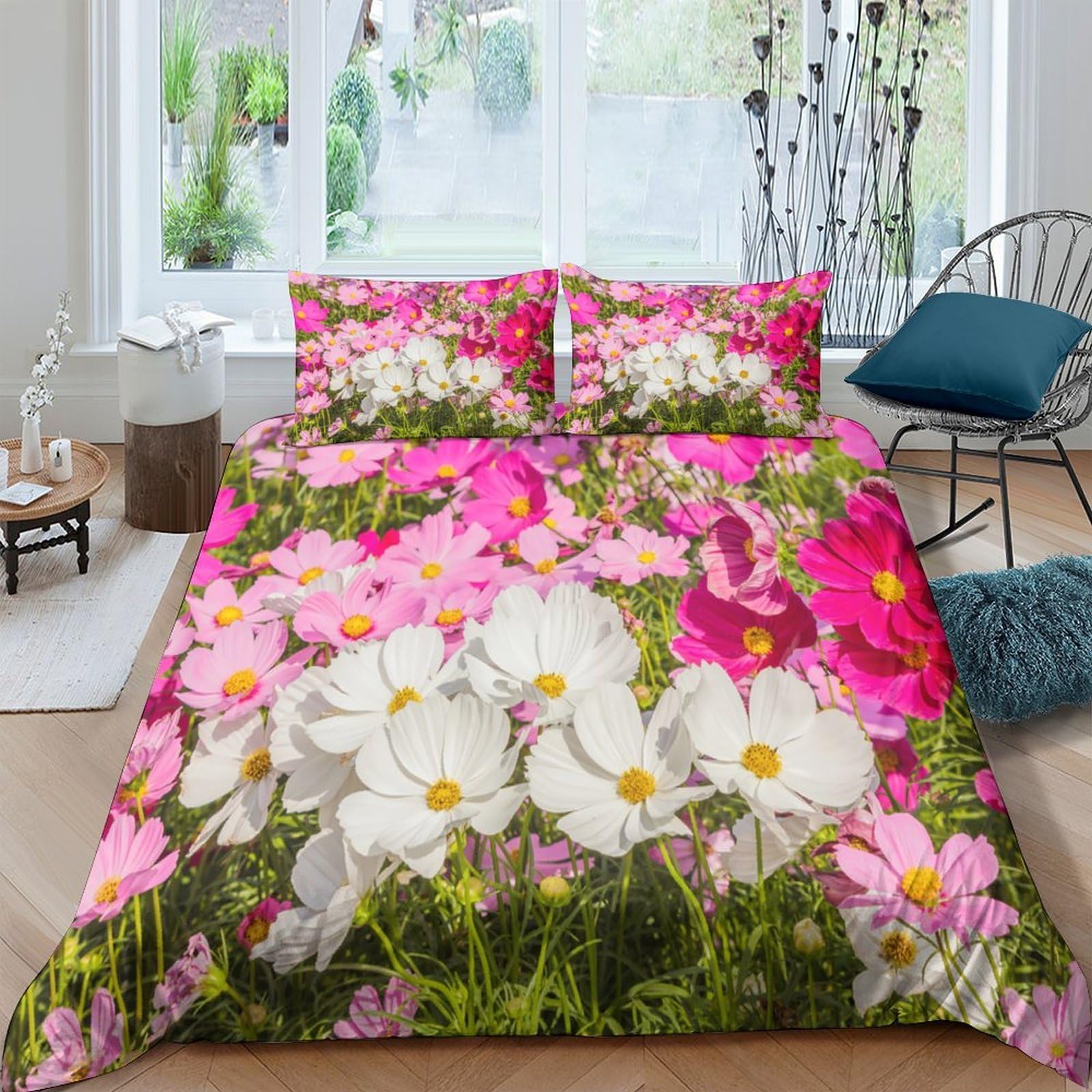 Ctjqhvkz Style-7 3D Printed Pink Bloom Fitted Sheet Microfiber Soft White Daisy Bed Cover For Bedroom Dorm Mattress Decor Single（135X200cm）