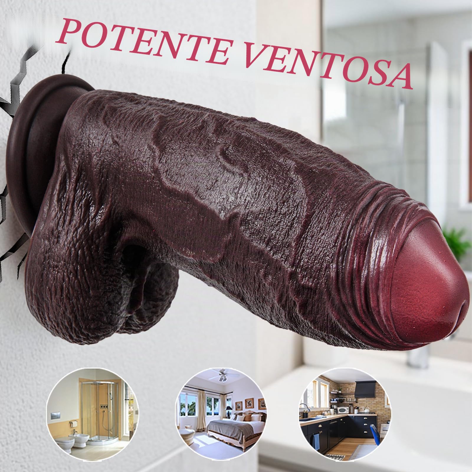 Dildo realistico da 7,5 cm di diametro, dildo oversize non sigillato da 21,7 cm, plug anale XXL, giocattolo anale in silicone nero a doppia densità con ampia base a ventosa, per utenti esperti