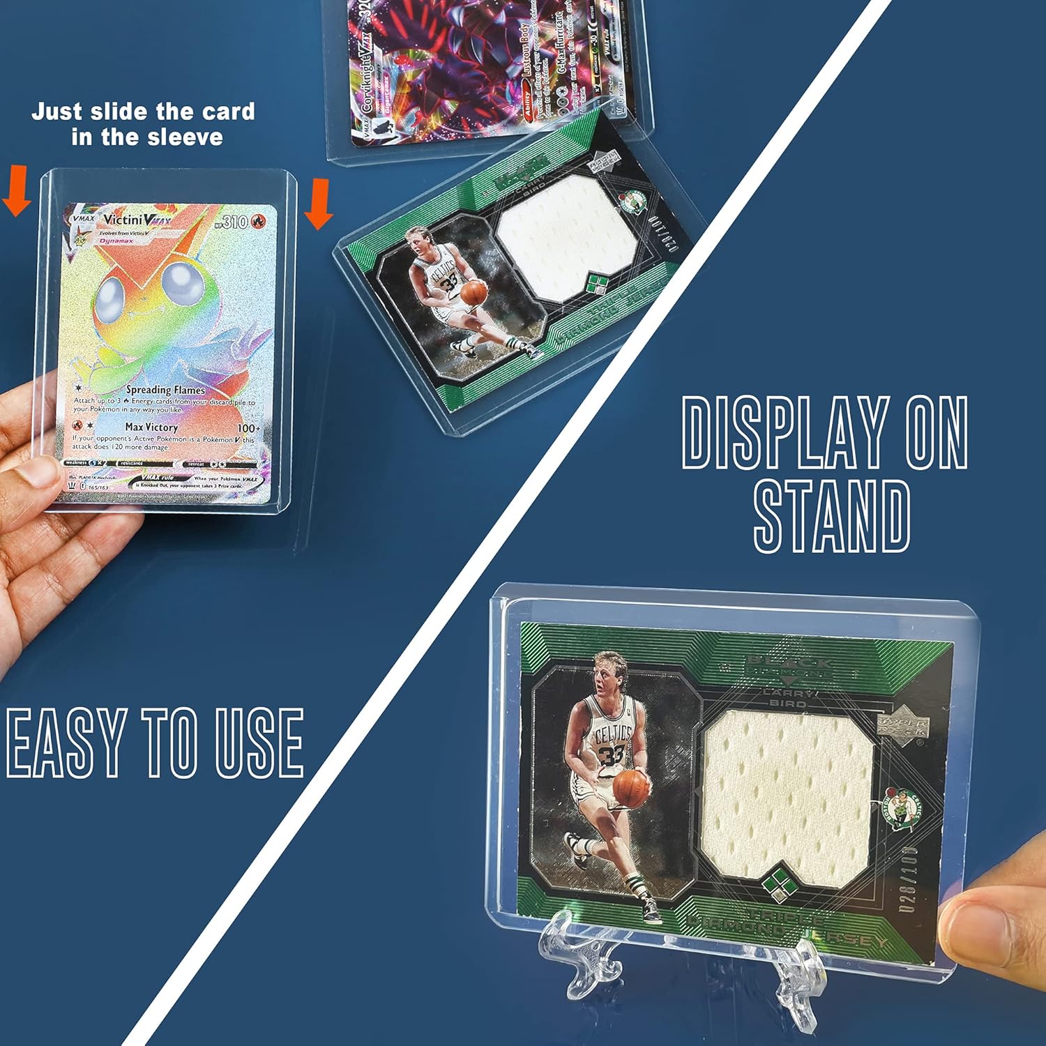 50 Toploader and 20 Stand Bundle, Designed for Perfect Trading Card Display and Protection Including Sports Cards, MTG, Yugioh, Pokemon and Other Standard Sized Cards.