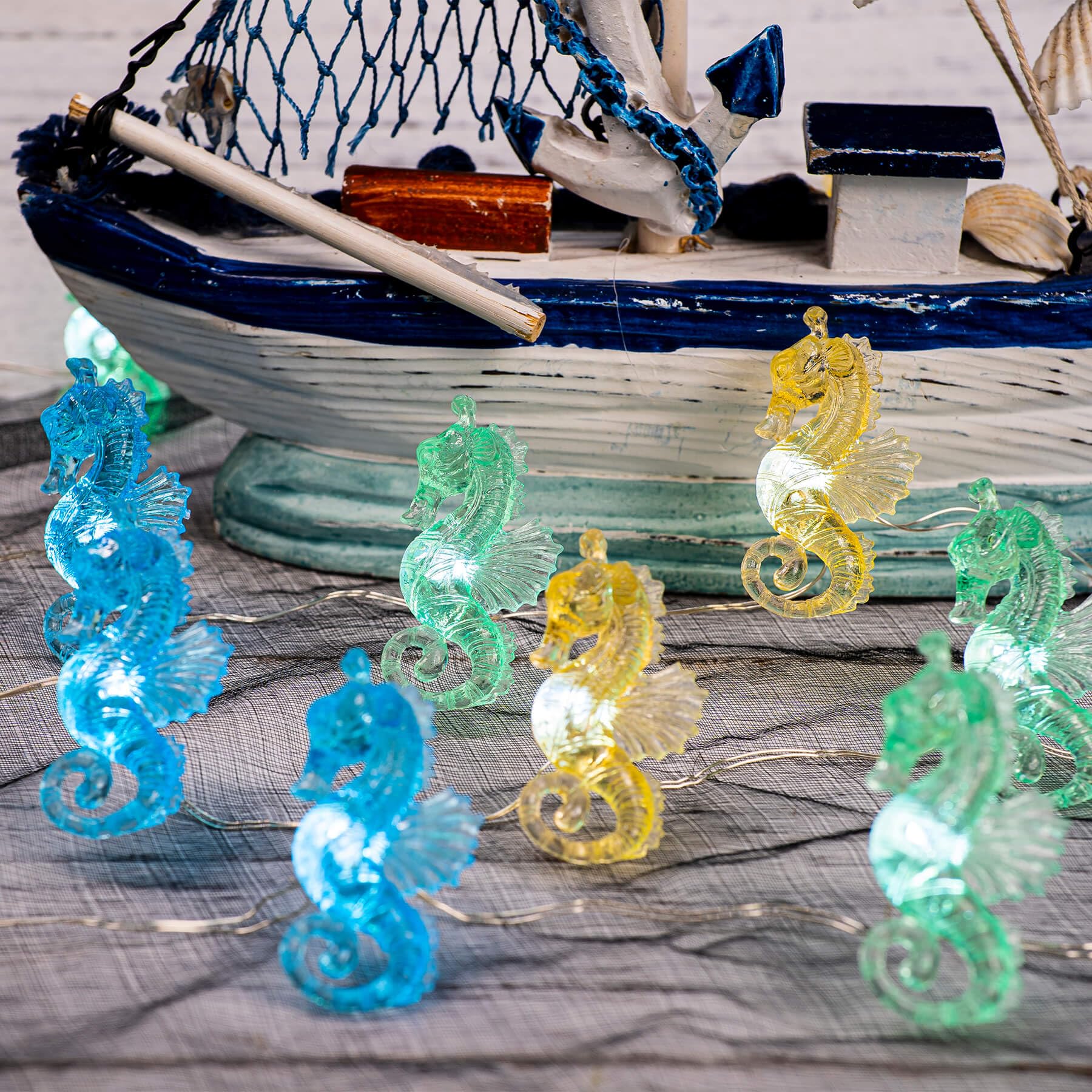 Luci solari a forma di cavalluccio marino decorativo per esterni luce solare per esterni decorazione da giardino impermeabile oceano nautico vita marina oceano balcone patio luci 40 LED 4,3 m cortile