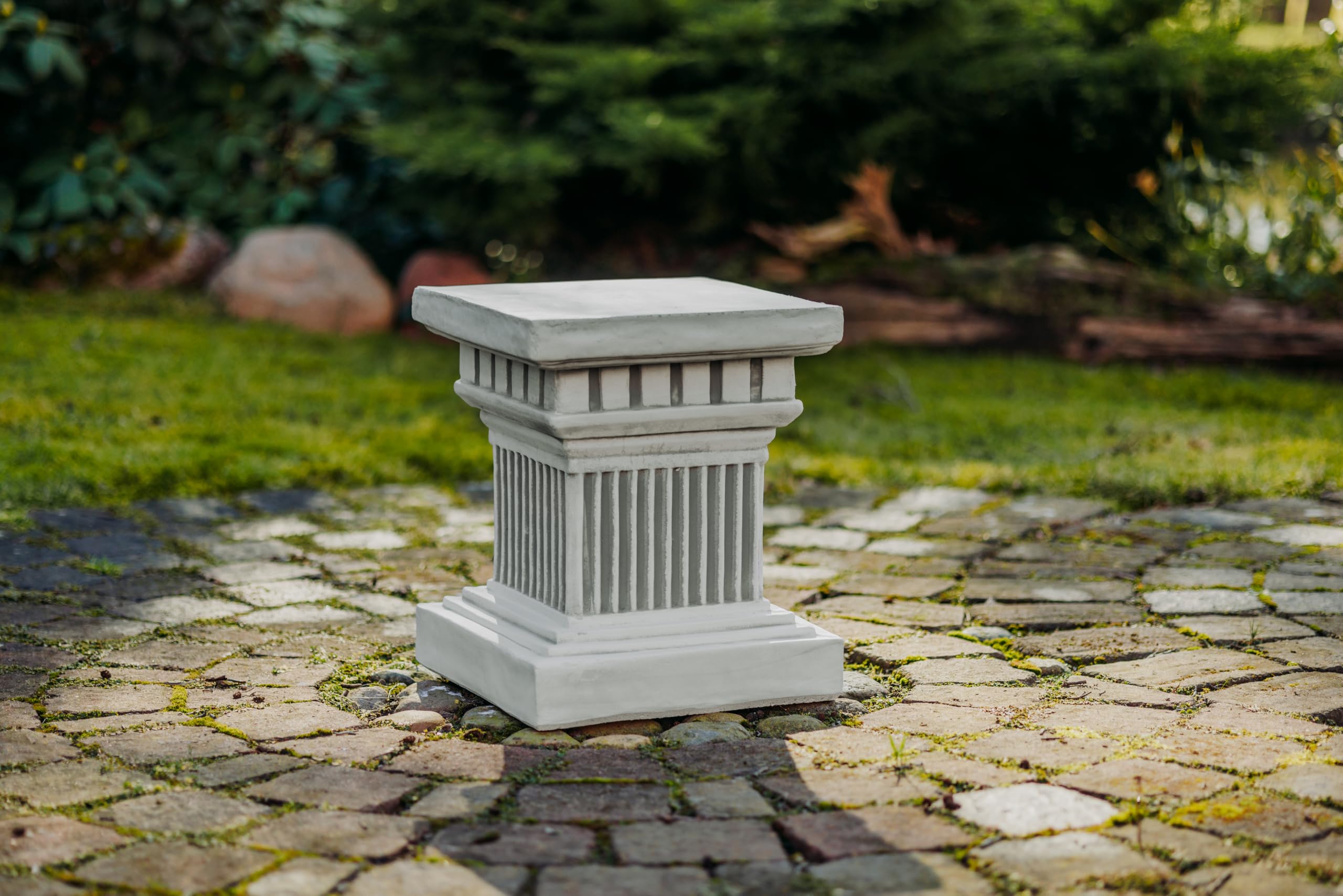 gartendekoparadies.de Socle carré, socle en pierre, H 42 cm, surface au sol 35 x 35 cm, 74 kg, gris, résistant au gel en fonte de pierre, pour extérieur