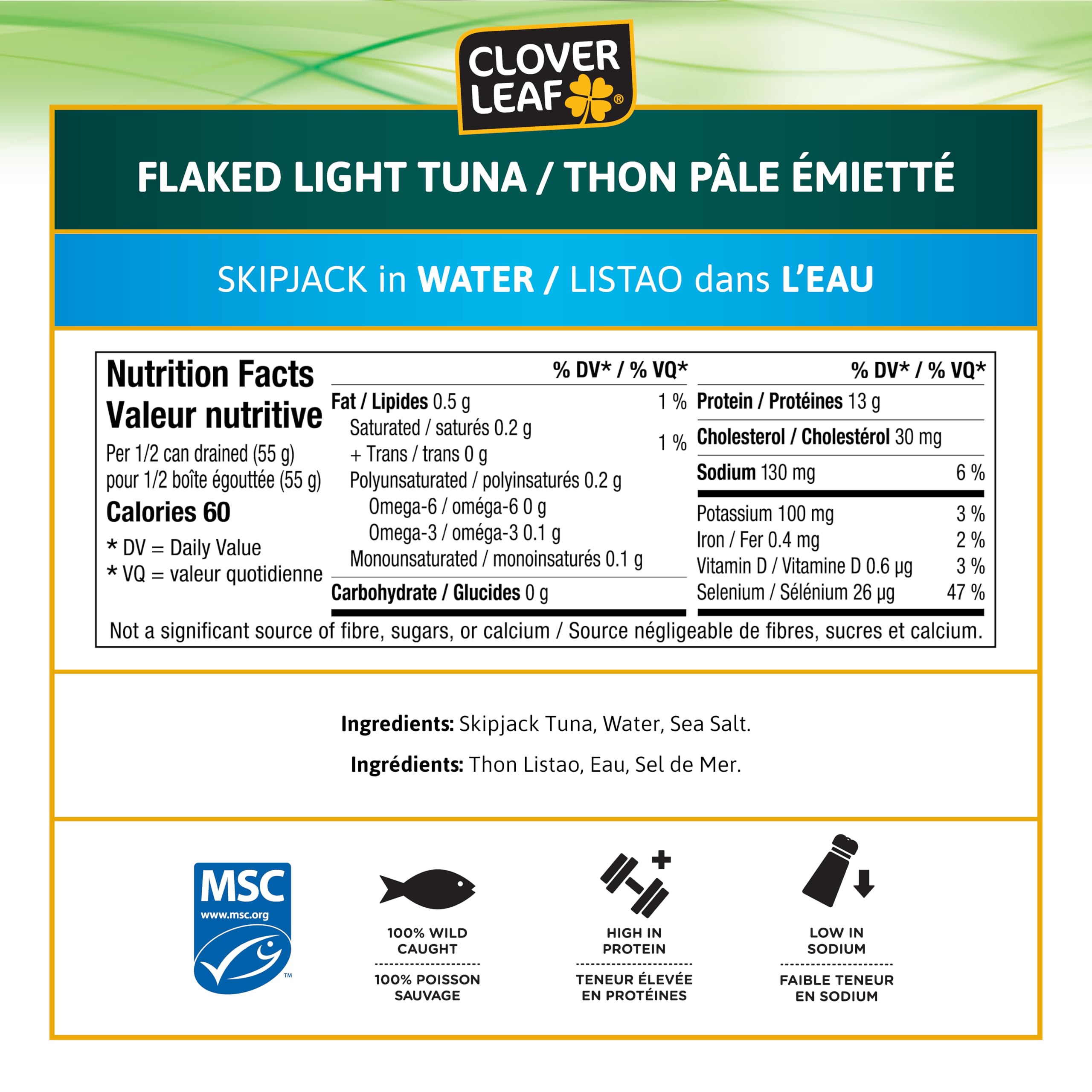 Clover Leaf Flaked Light Skipjack Canned Tuna in Water - 170g, 6 Count - High in Protein, 13g Per 55g Serving - 100% Wild-Caught and Traceable Tuna - Trace My Catch - 3