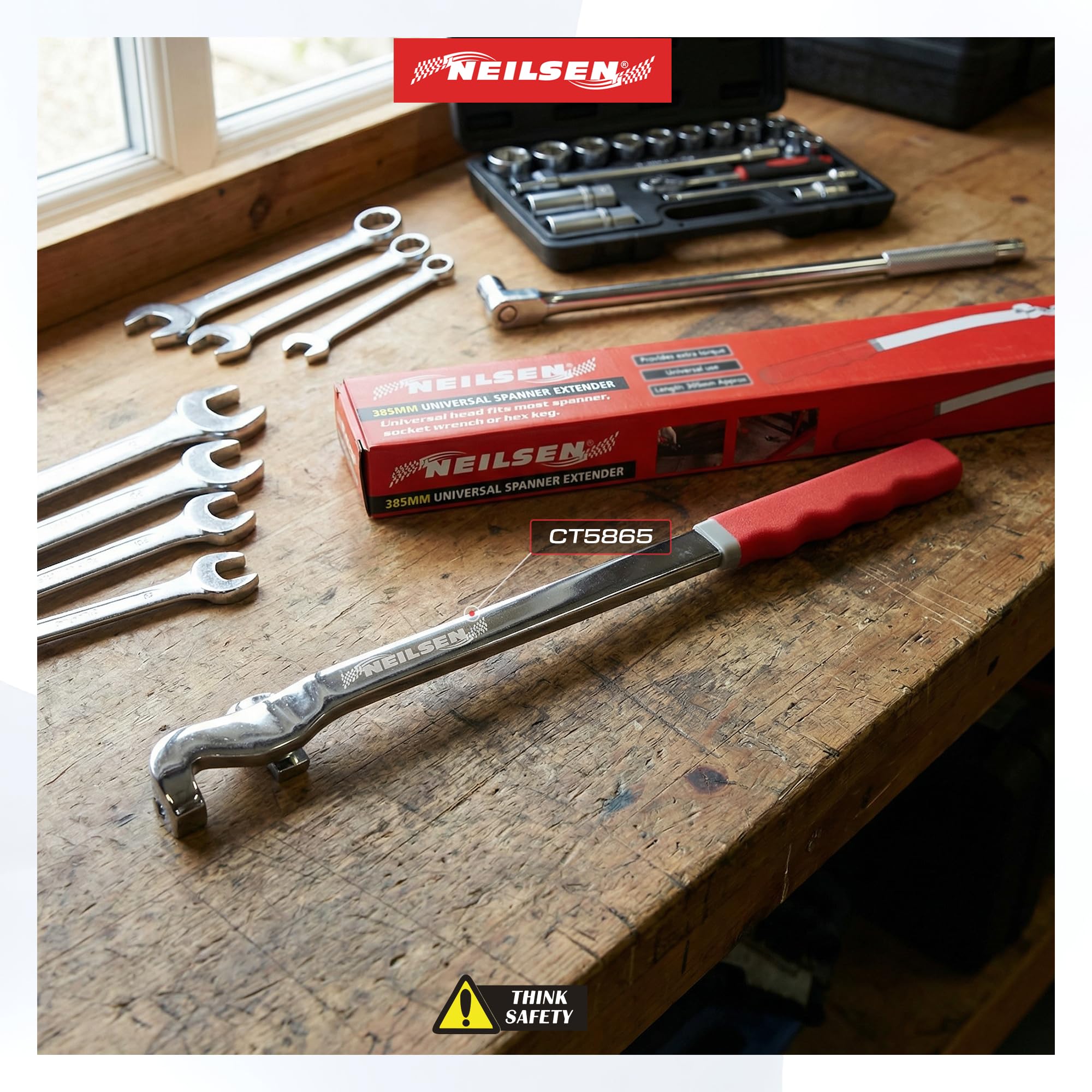 Neilsen Extensión universal de llave inglesa de barra de potencia, mango suave de 385 mm