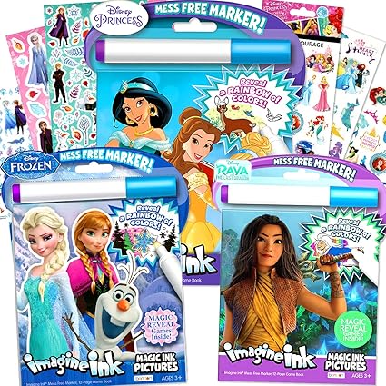 Classic Disney Princess Magic Ink Coloring Book Super Set - 3 Imagine Books  for Girls Kids Toddlers Featuring Princess, Frozen, and Raya The Last ...