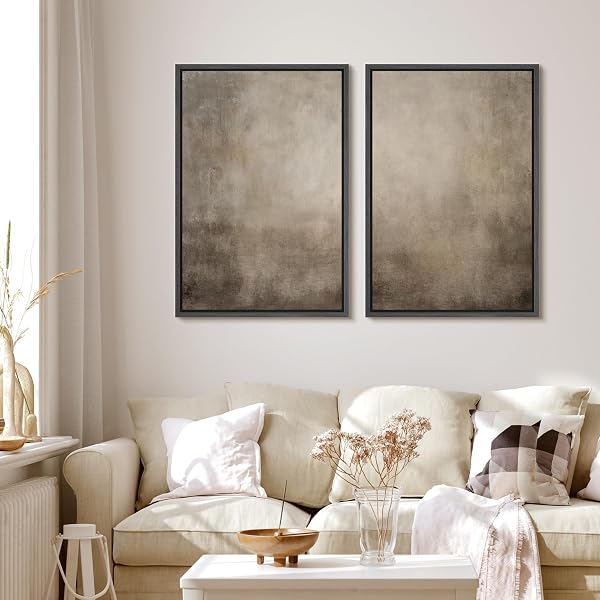 MUDECOR Framed Canvas Print Wall Art Monochromatic Gradient Abstract Minimalist Gray Illustrations Modern Art Decorative Bohemian Colorful Chic for Living Room, Bedroom, Office - 16"x24"x2 Black - 2