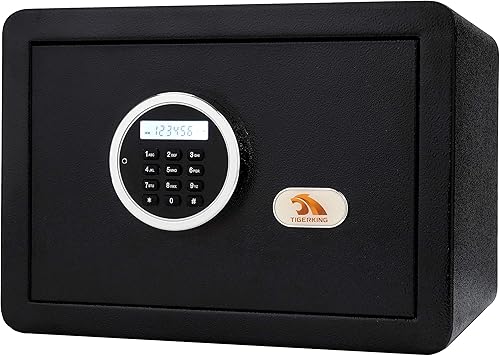 TIGERKING Caja de seguridad digital con luz LED, pequeña caja de seguridad para dinero con estante extraíble, caja de seguridad para dinero, joyería