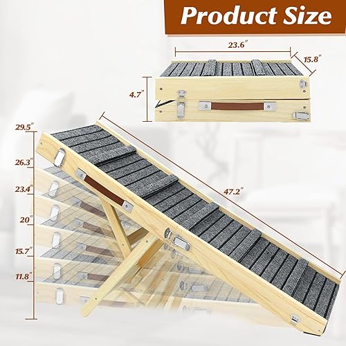 Miniatura 9 de Adjustable Dog Ramp, Wooden Folding Portable Pet Ramp,Rated for 30 LBS, 32.6" Long and Adjustable from 10" to 19" with Non-Slip Traction Mat, Dog