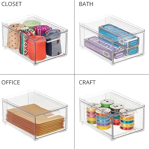 Miniatura 6 de mDesign Caja apilable de almacenamiento con cajón extraíble, contenedores apilables de plástico para despensa de cocina y armario, encimera, isla y